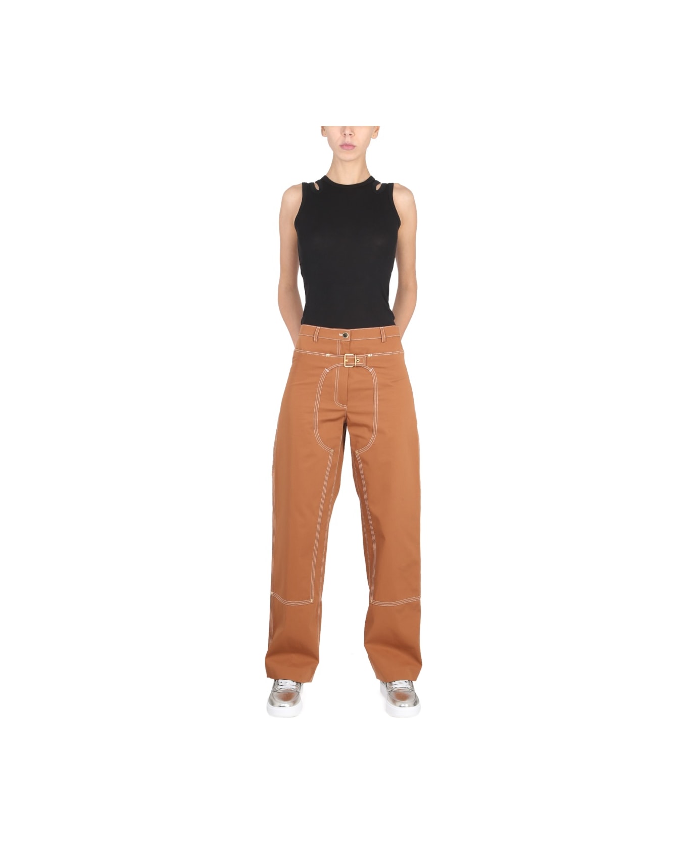 Stella McCartney Pants With Buckle - BROWN ボトムス