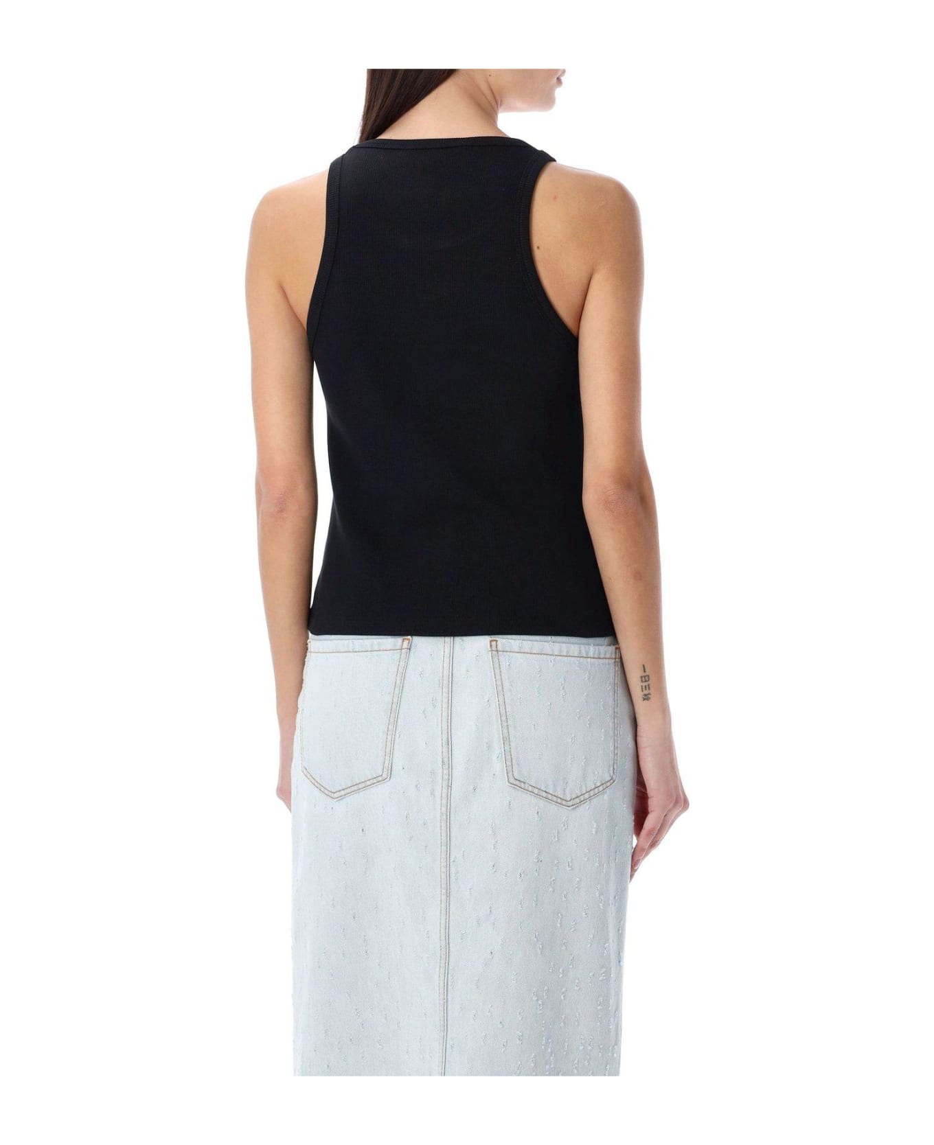 MSGM Logo Embroidered Sleeveless Ribbed Tank Top - Black