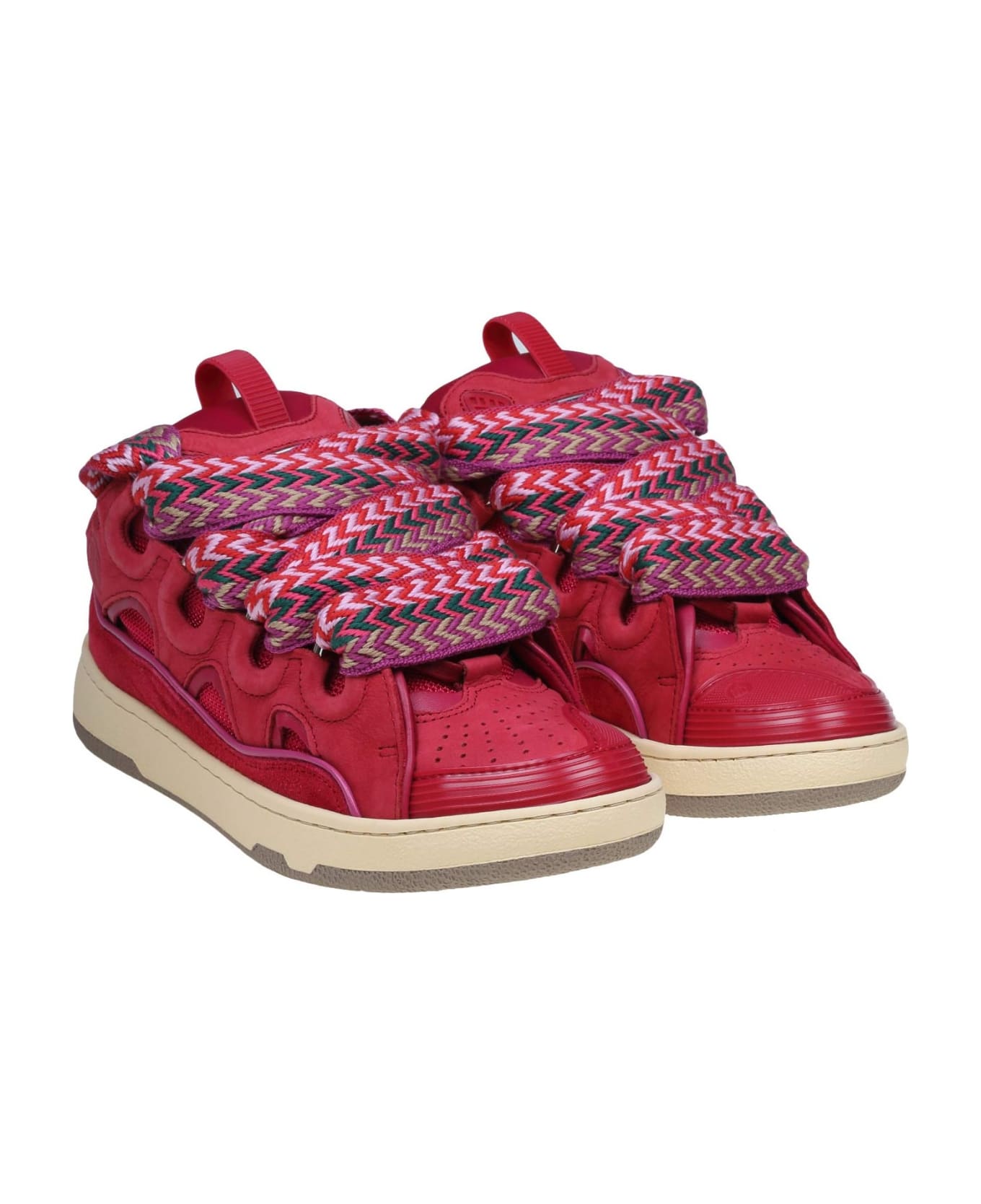 Lanvin Curb Sneakers In Suede And Watermelon Color Fabric - Watermelon スニーカー