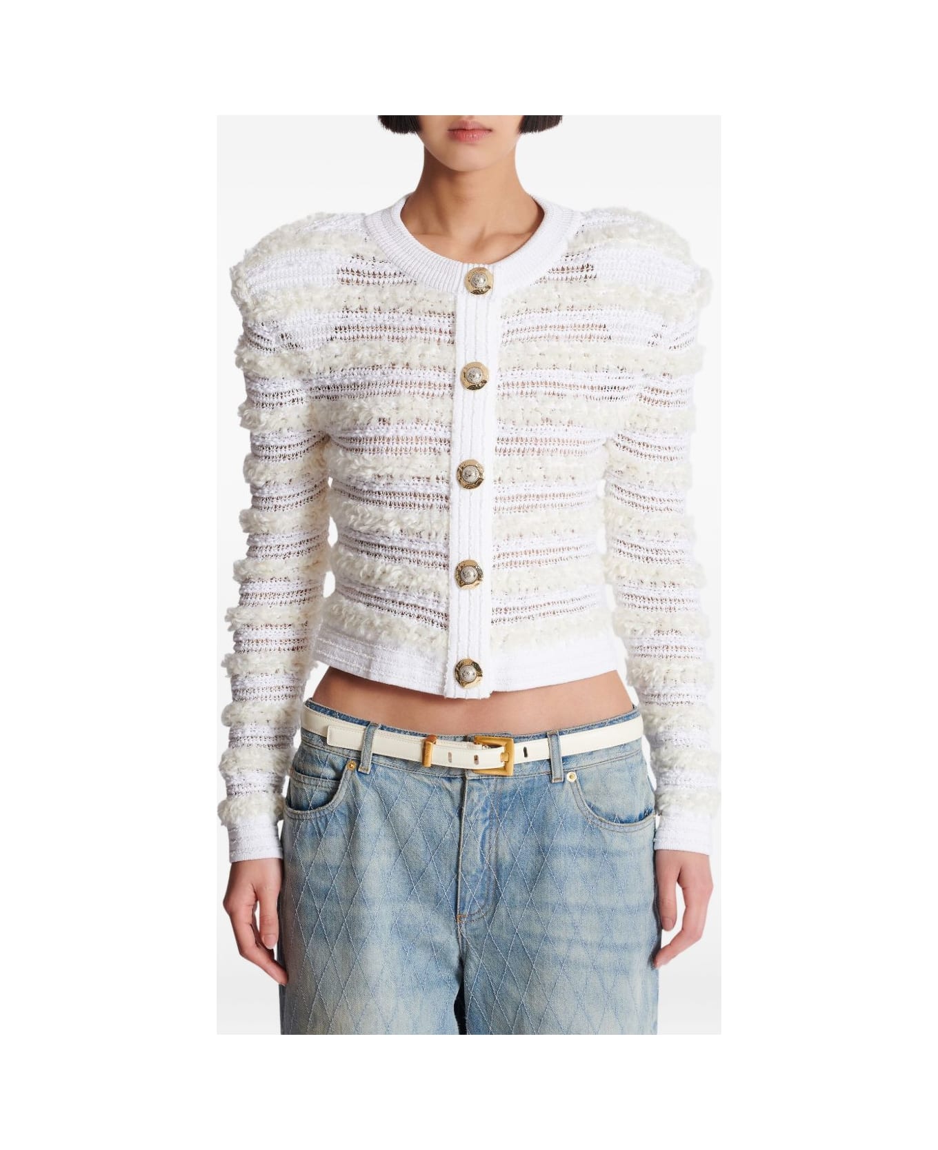 Balmain Tweed Cardigan - White