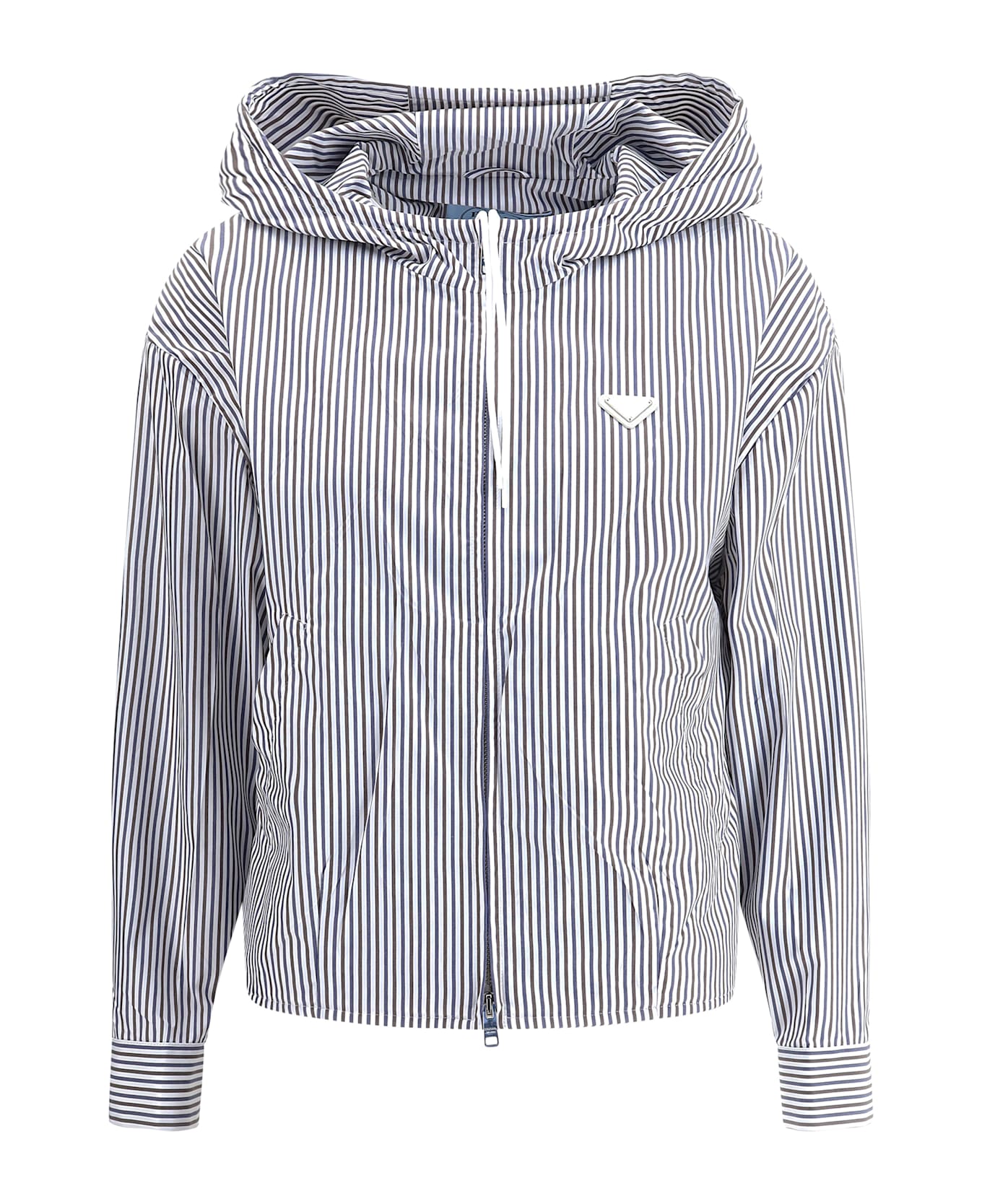 Prada Striped Hooded Jacket - Bianco+blu