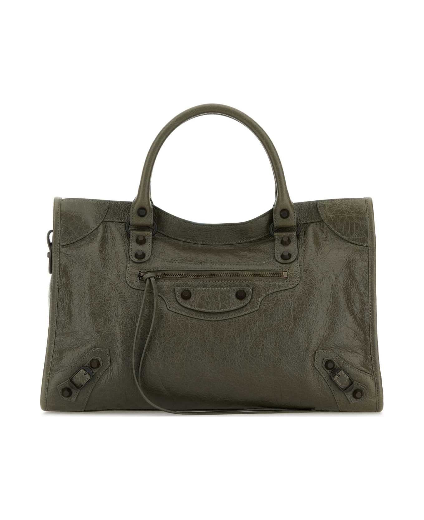 Dark Green Leather Medium Le City Handbag - Thumbnail 2