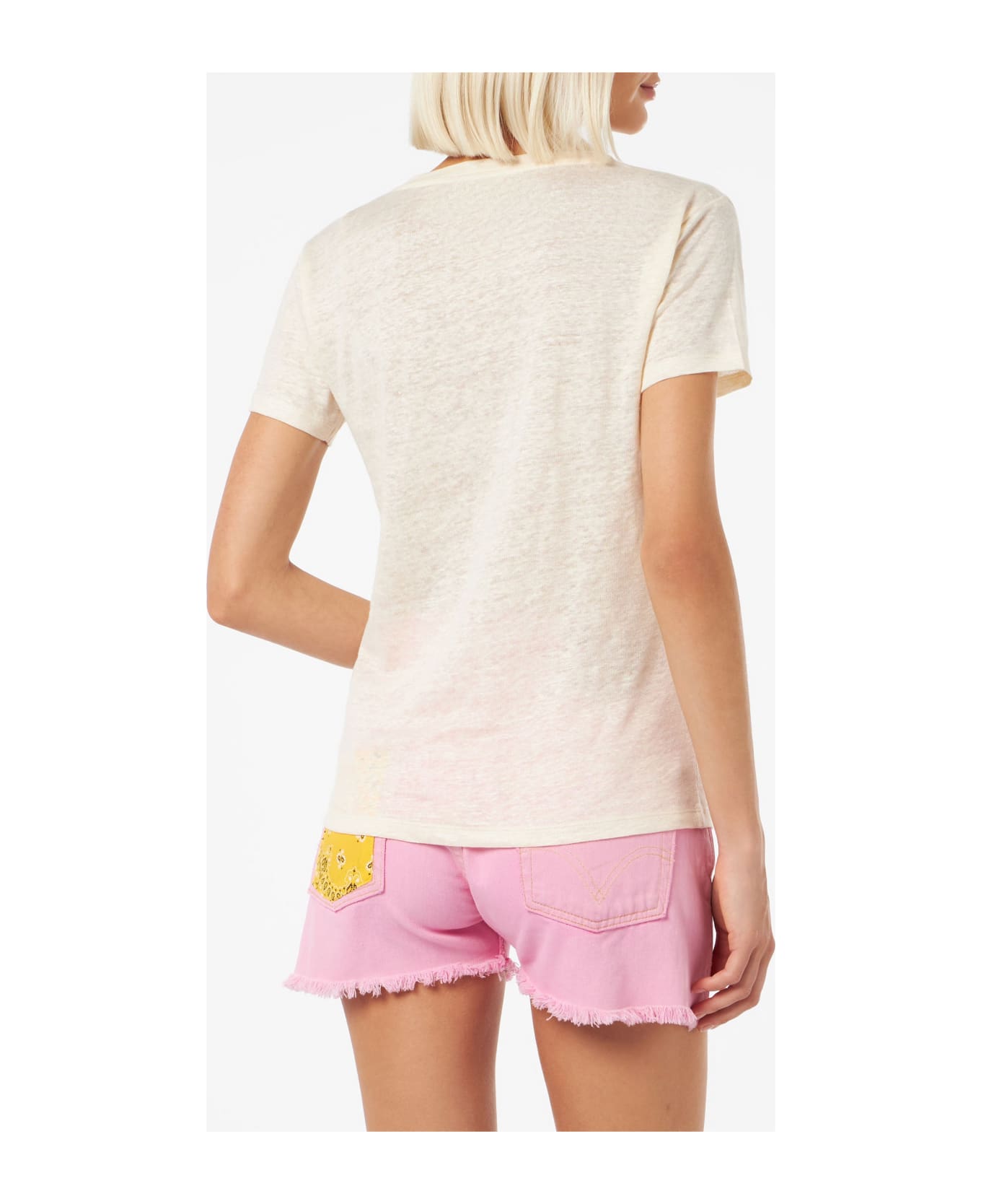 MC2 Saint Barth Linen Jersey Off-white V-neck T-shirt Eloise - WHITE