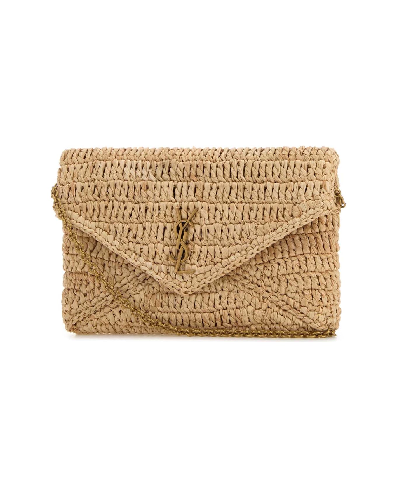 Saint Laurent Raffia Cassandre Crossbody Bag - PALE BROWN/BRICK