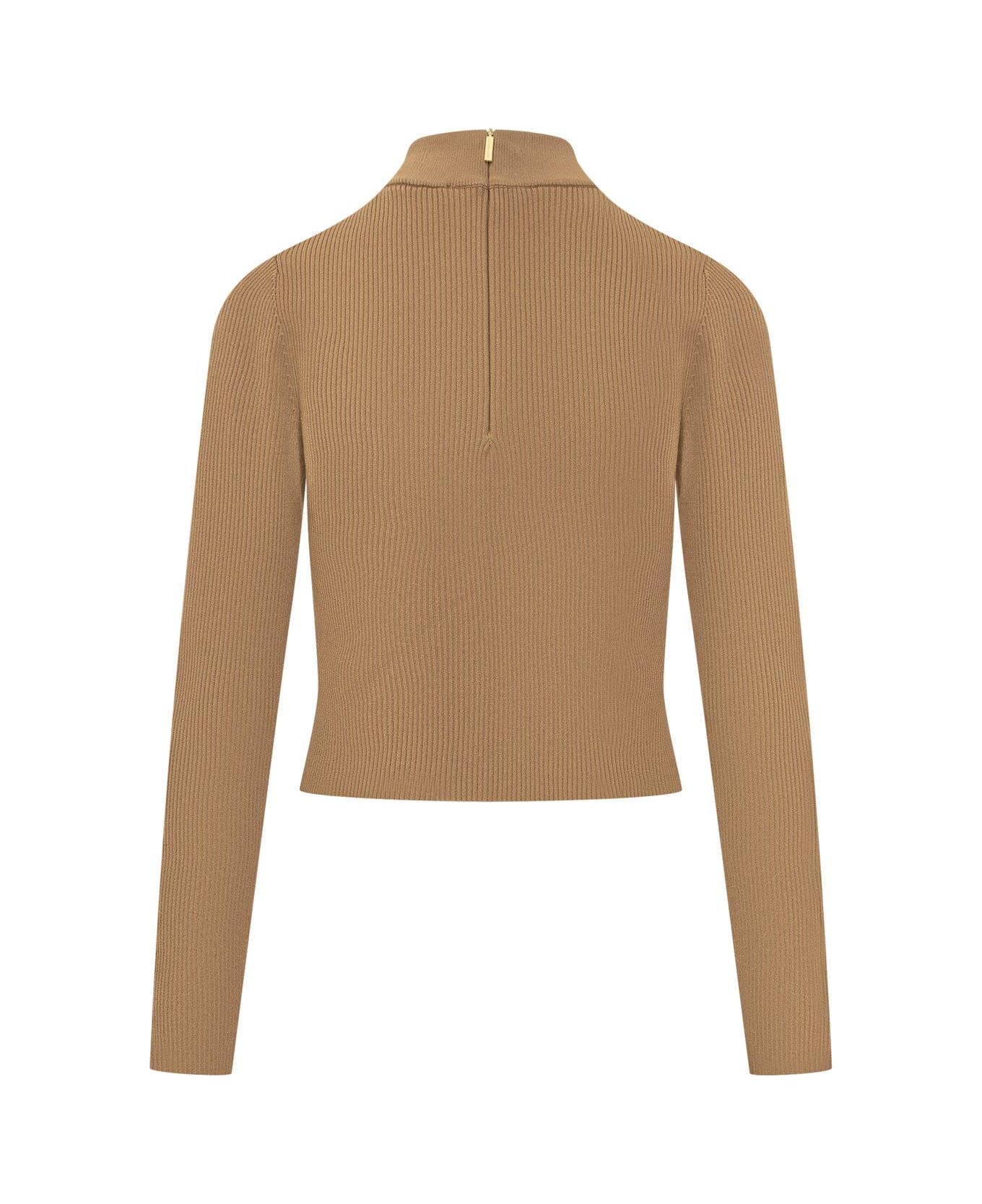 Michael Kors Rear Zipped Mock Neck Jumper - BEIGE