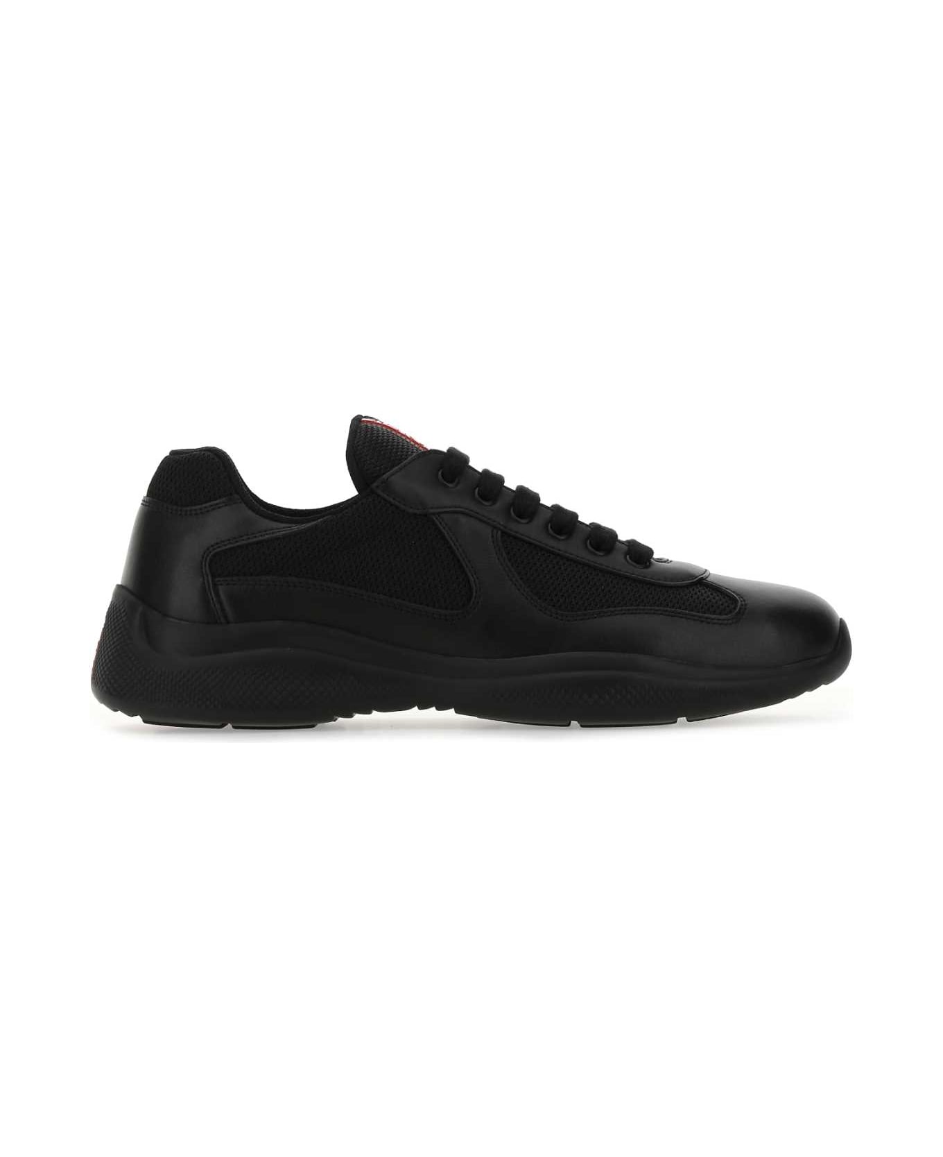 Prada Black Leather And Mesh Sneakers - F0002