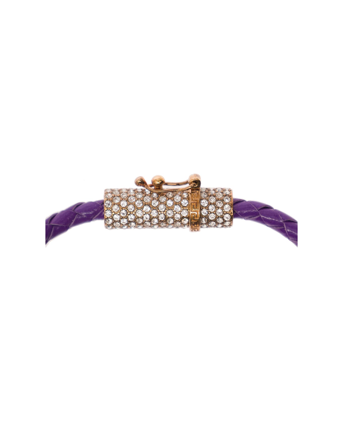 Versace Medusa Plaque Detail Bracelt In Gold-tone Brass And Purple Leather Woman - Violet