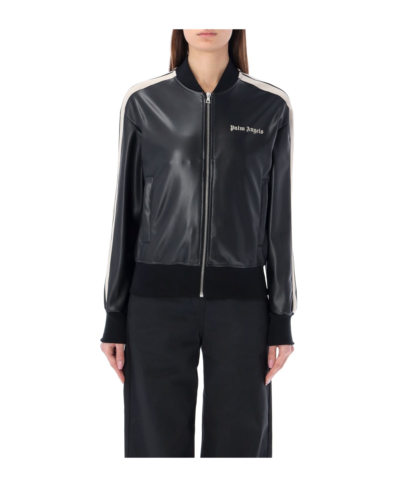 Palm Angels Leather Effect Bomber Track - BLACK