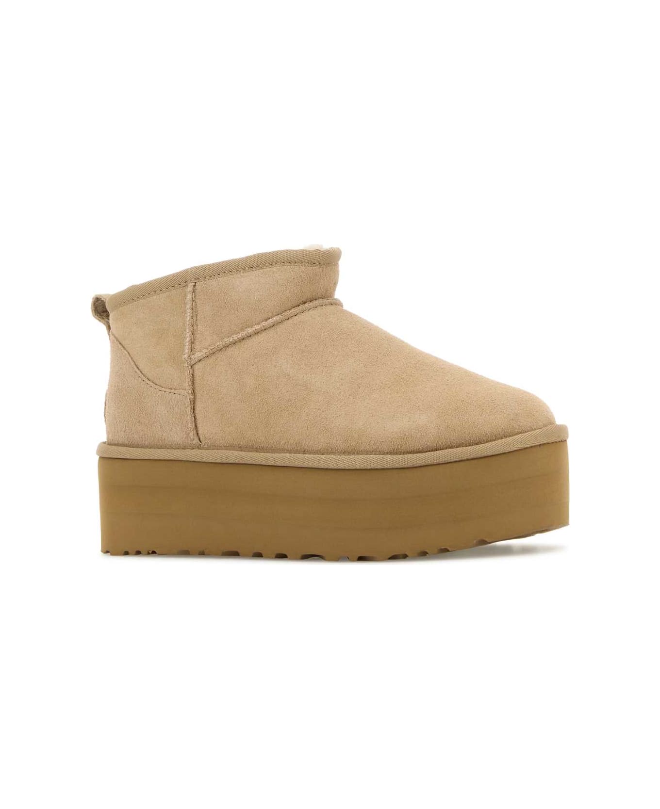 UGG Sand Suede Classic Ultra Mini Platform Ankle Boots - Sand