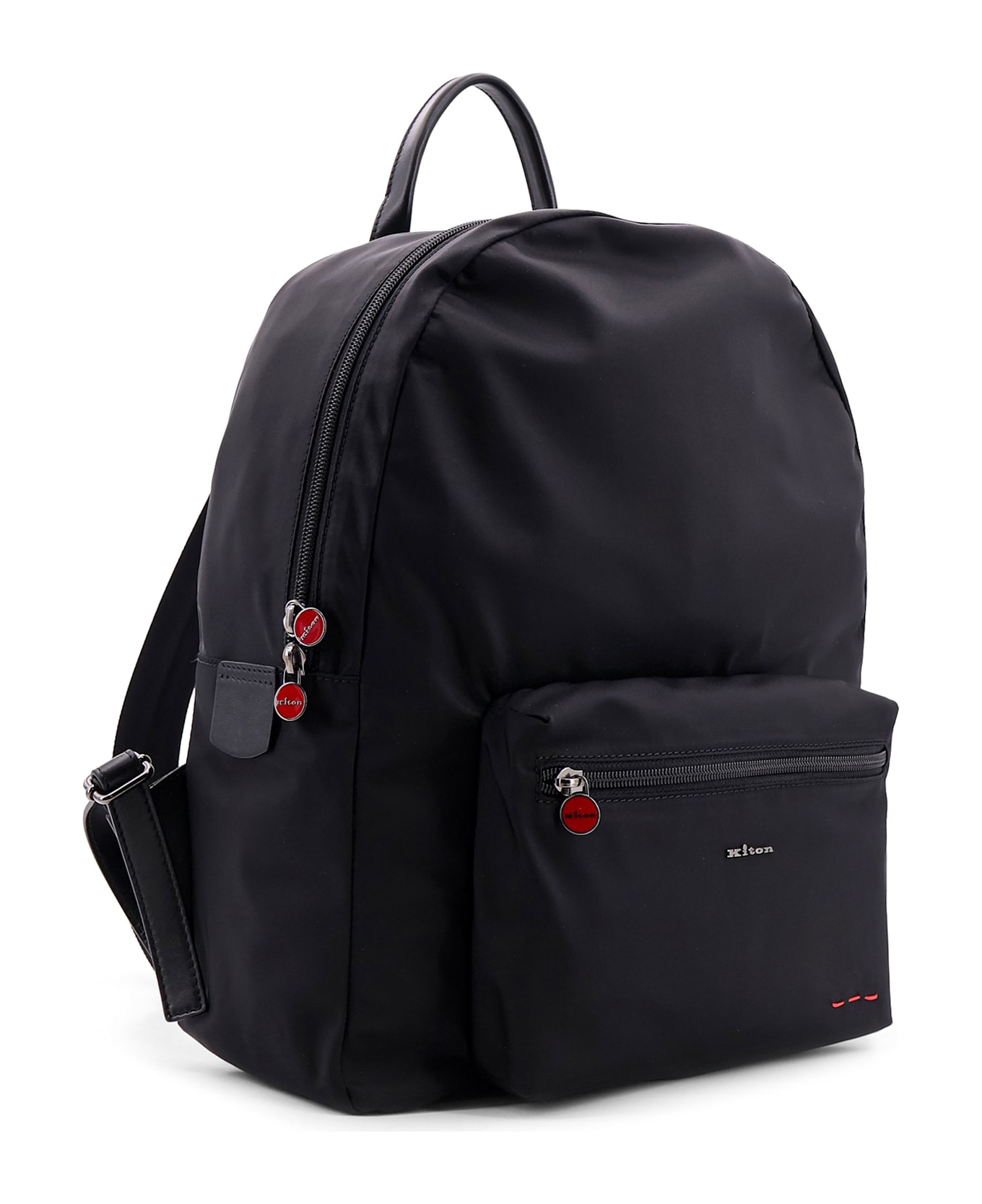 Kiton Nylon Backpack With Metal Logo On The Bottom - Black