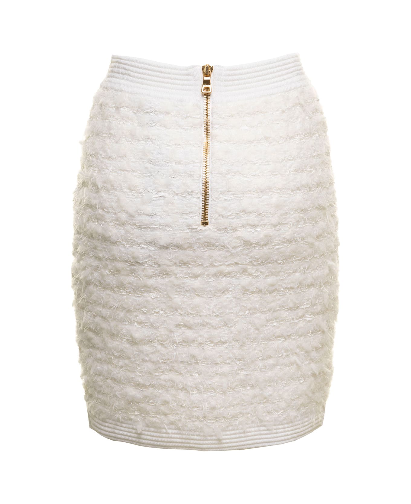 Balmain 2 Pockets Ribbed Tweed Short Skirt - White