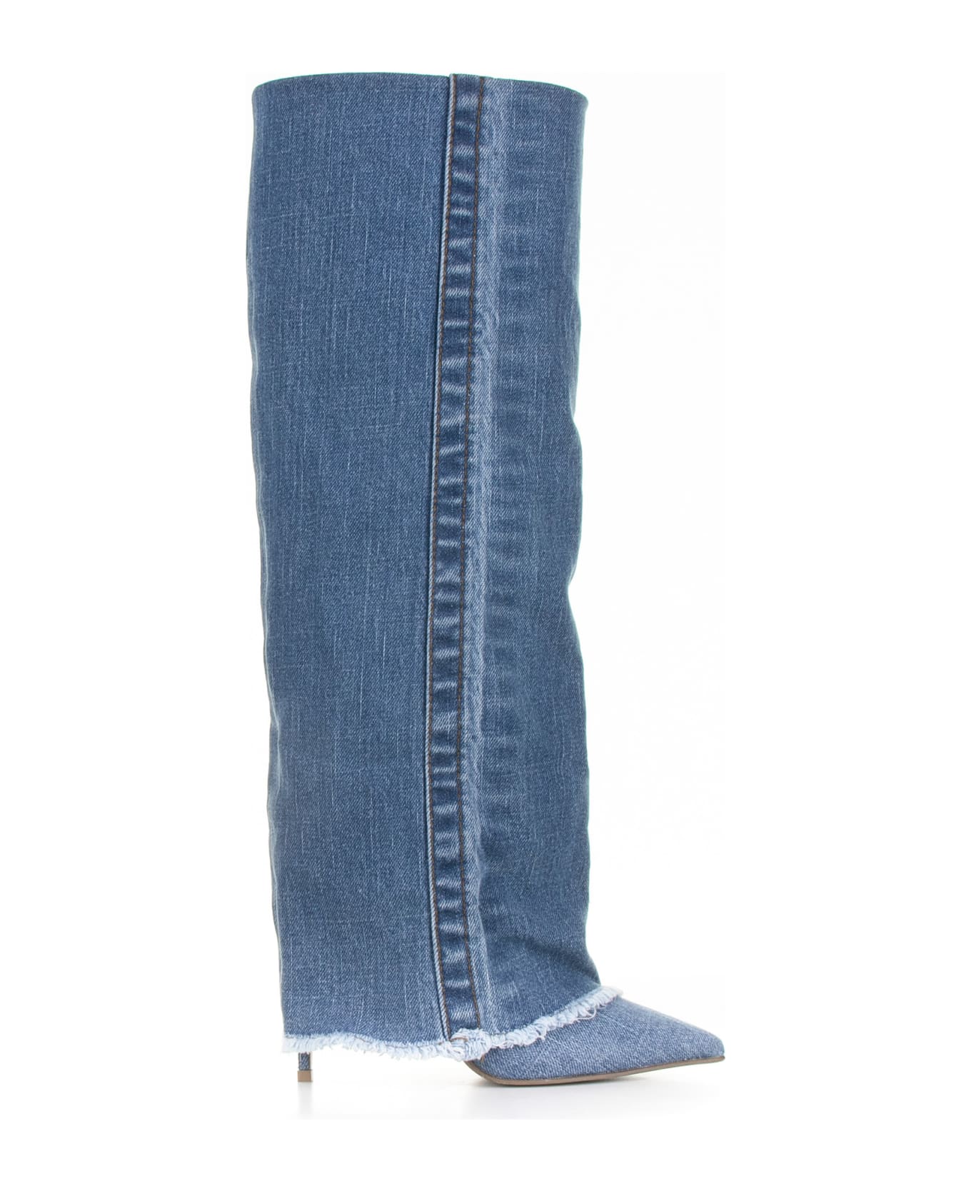 Le Silla Andy Boot With Cuff In Blue Denim - JEANS