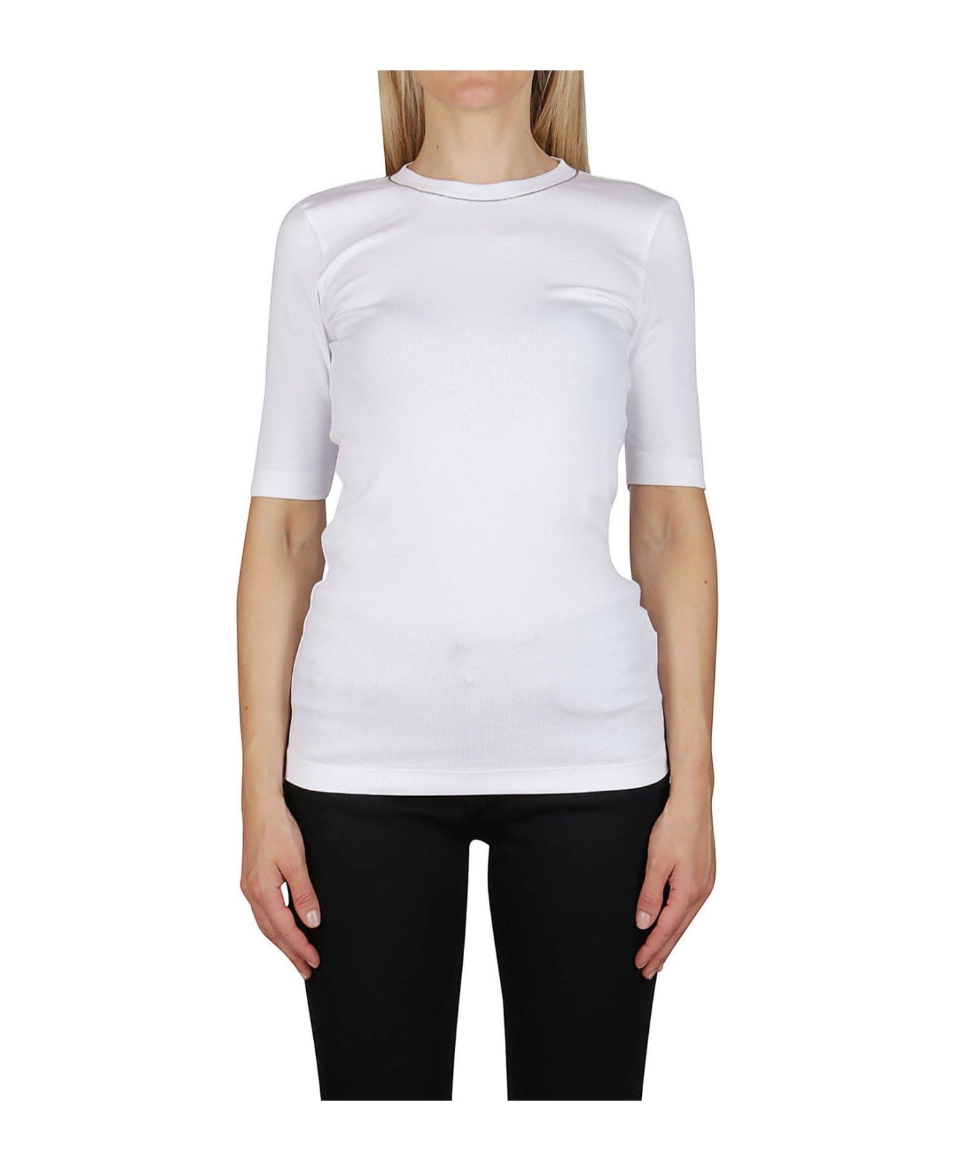 Brunello Cucinelli Embellished Collar T-shirt - Bianco