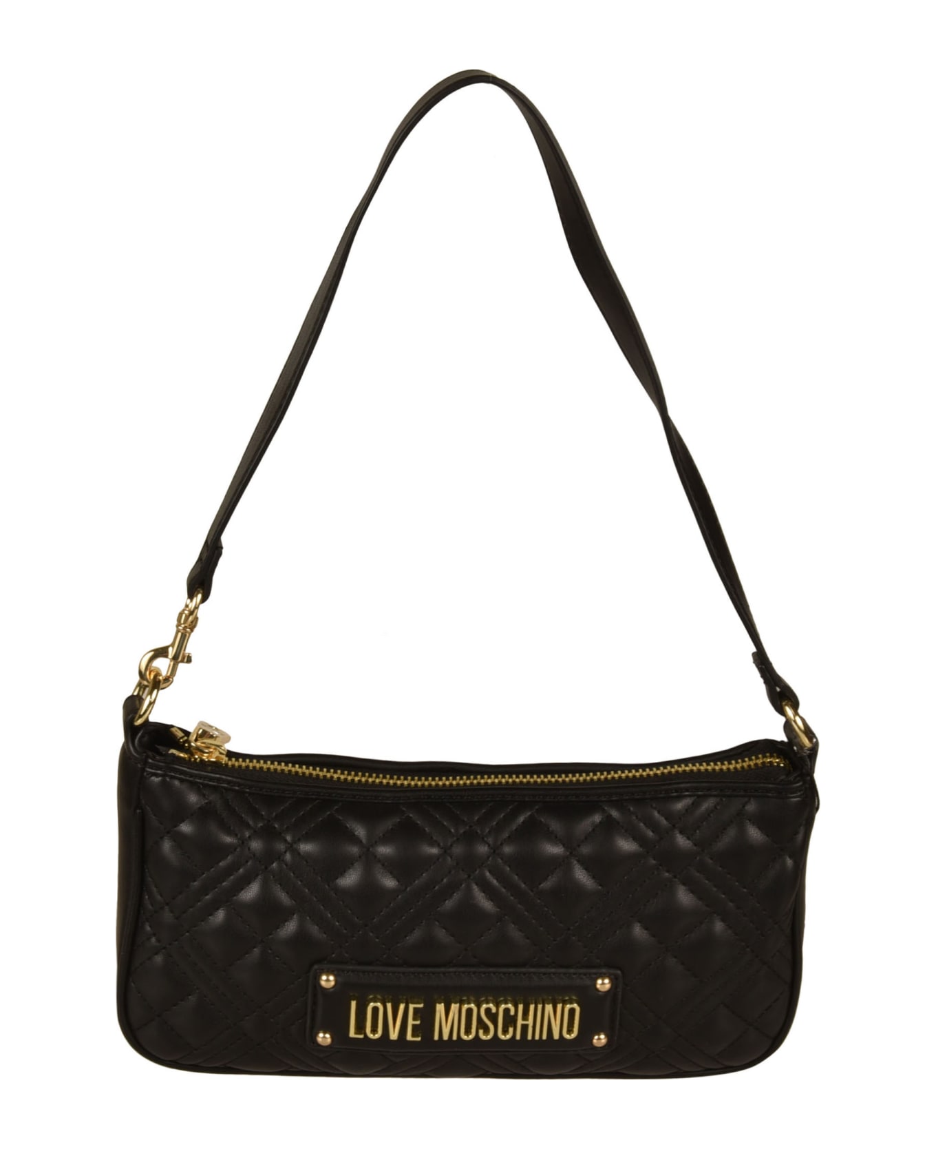 Moschino Logo Patch Top Zip Shoulder Bag - Nero