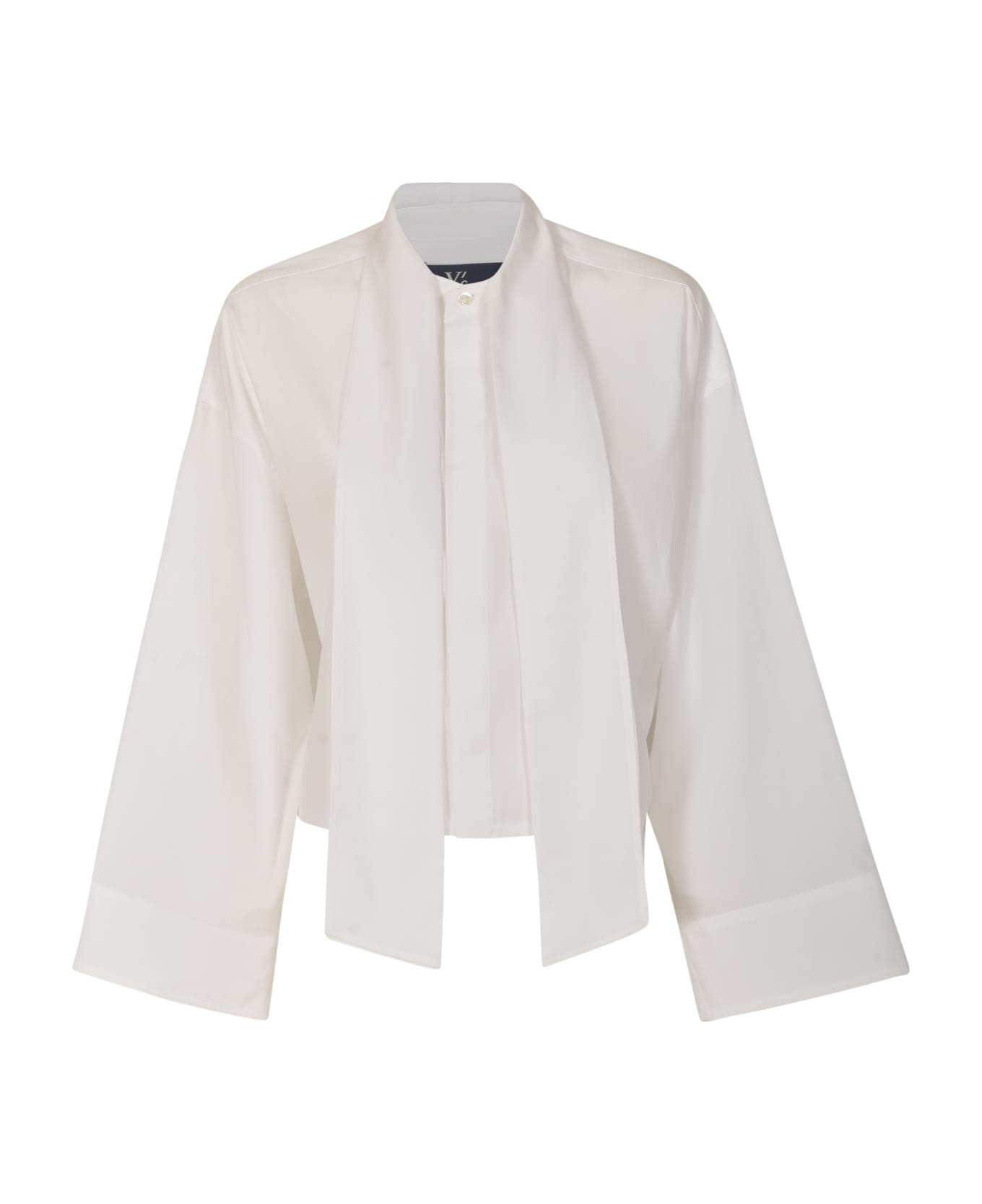 Yohji Yamamoto Tie-collar Cropped Plain Shirt - Off White