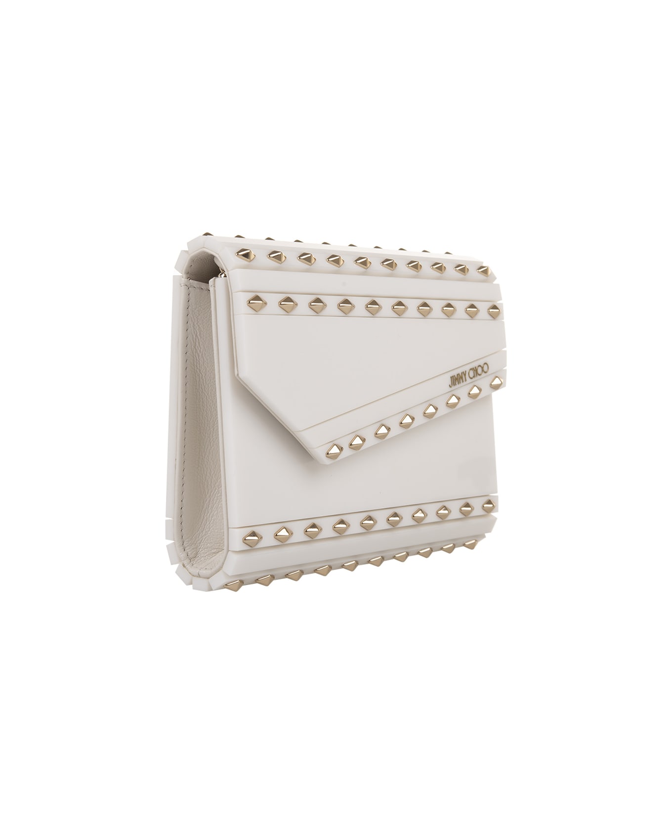 Jimmy Choo Milk Candy Clutch Bag With Golden Studs - White