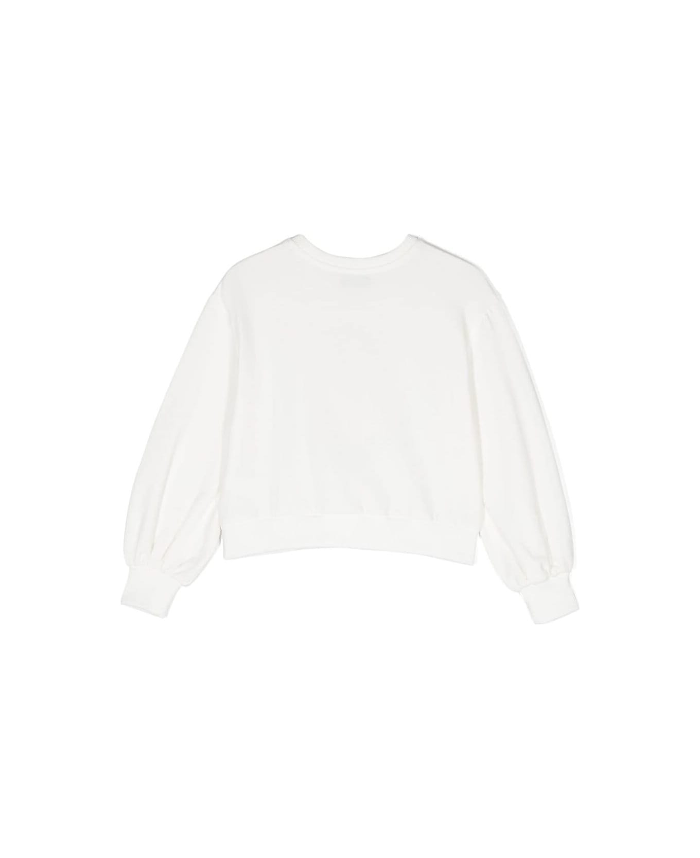 Moschino White Sweatshirt With Pailletes Print And Embroidered Logo At The Front In Cotton Girl - Cloud