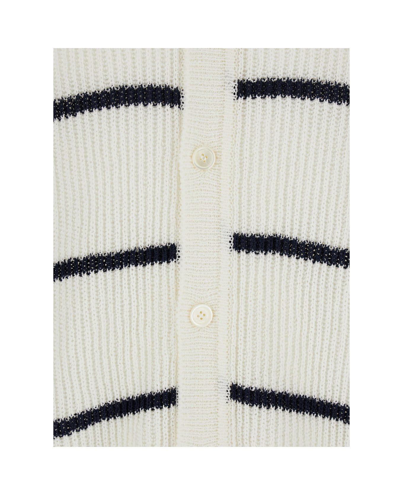 Dunst White Knitted Polo Shirt With All-over Striped Motif In Linen Blend Man - White