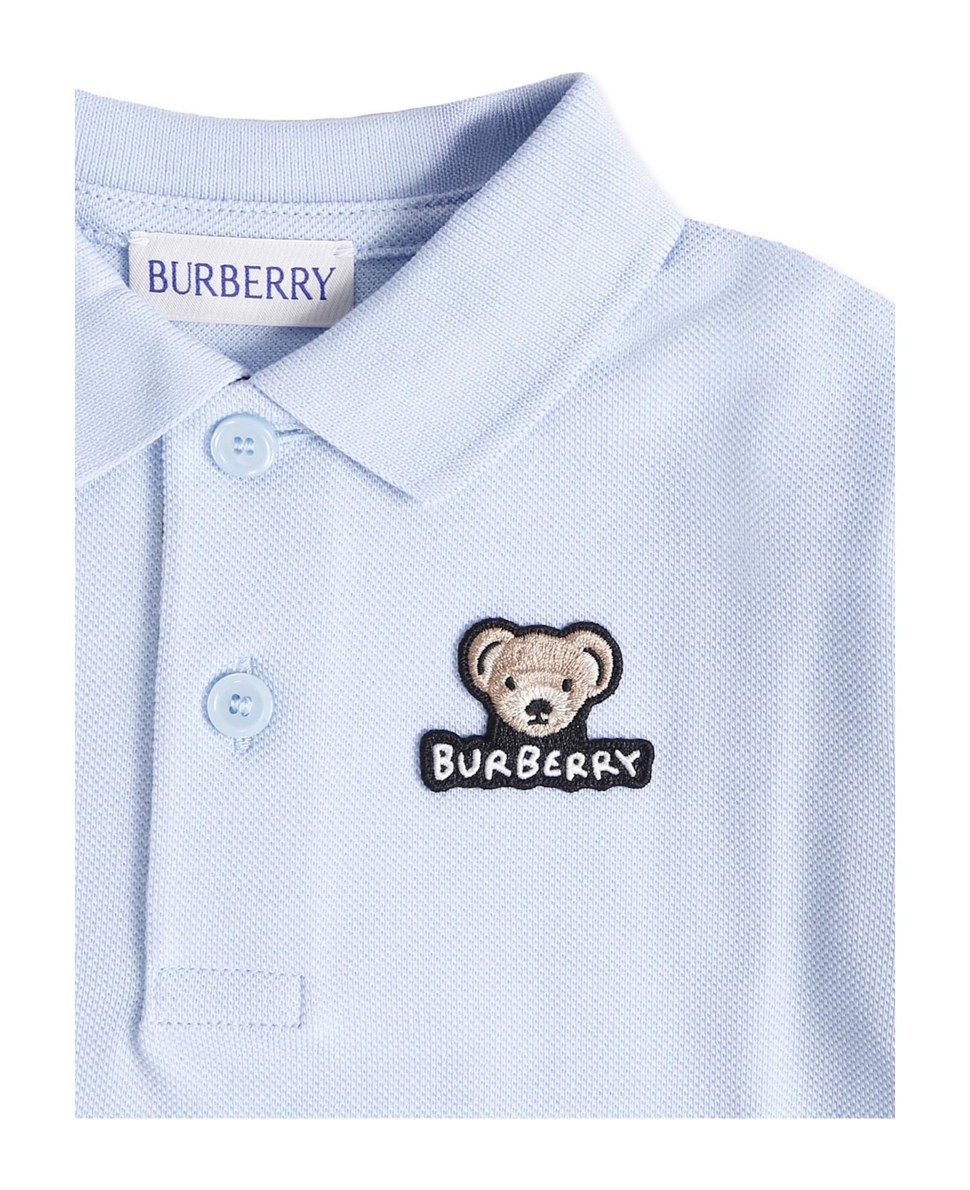 Burberry Light Blue Polo Shirt For Baby Boy With Teddy Bear - Light Blue