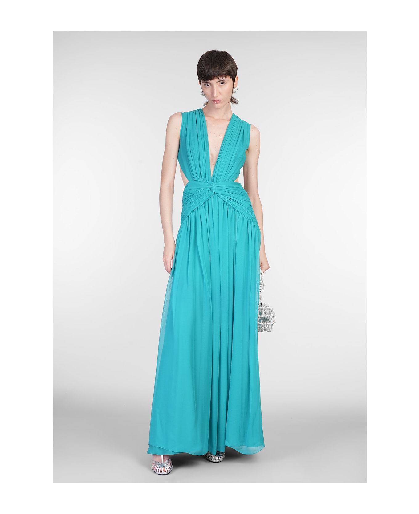 Costarellos Luccia Long Dress In Blue Silk - blue