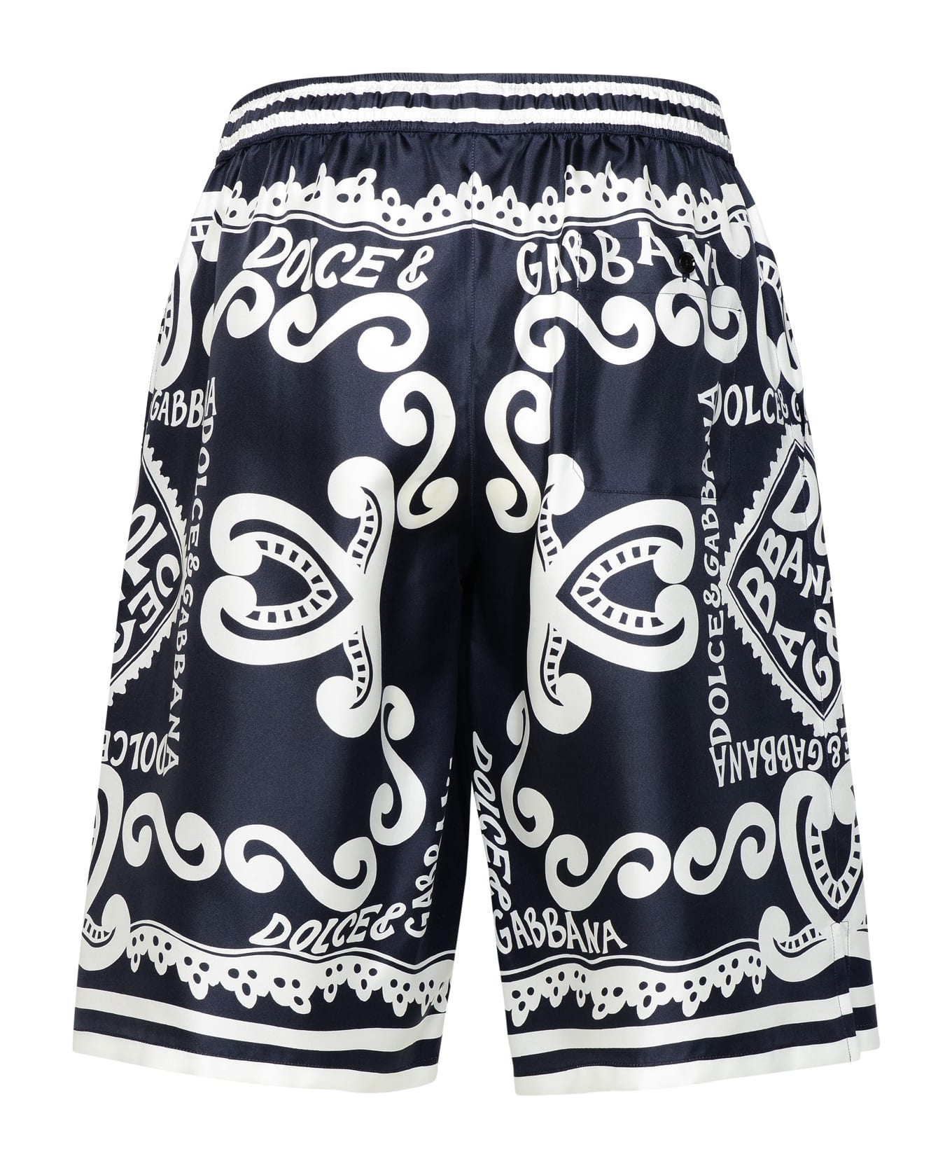 Dolce & Gabbana Bermuda Shorts Navy Silk Joggers - Blue, WHITE