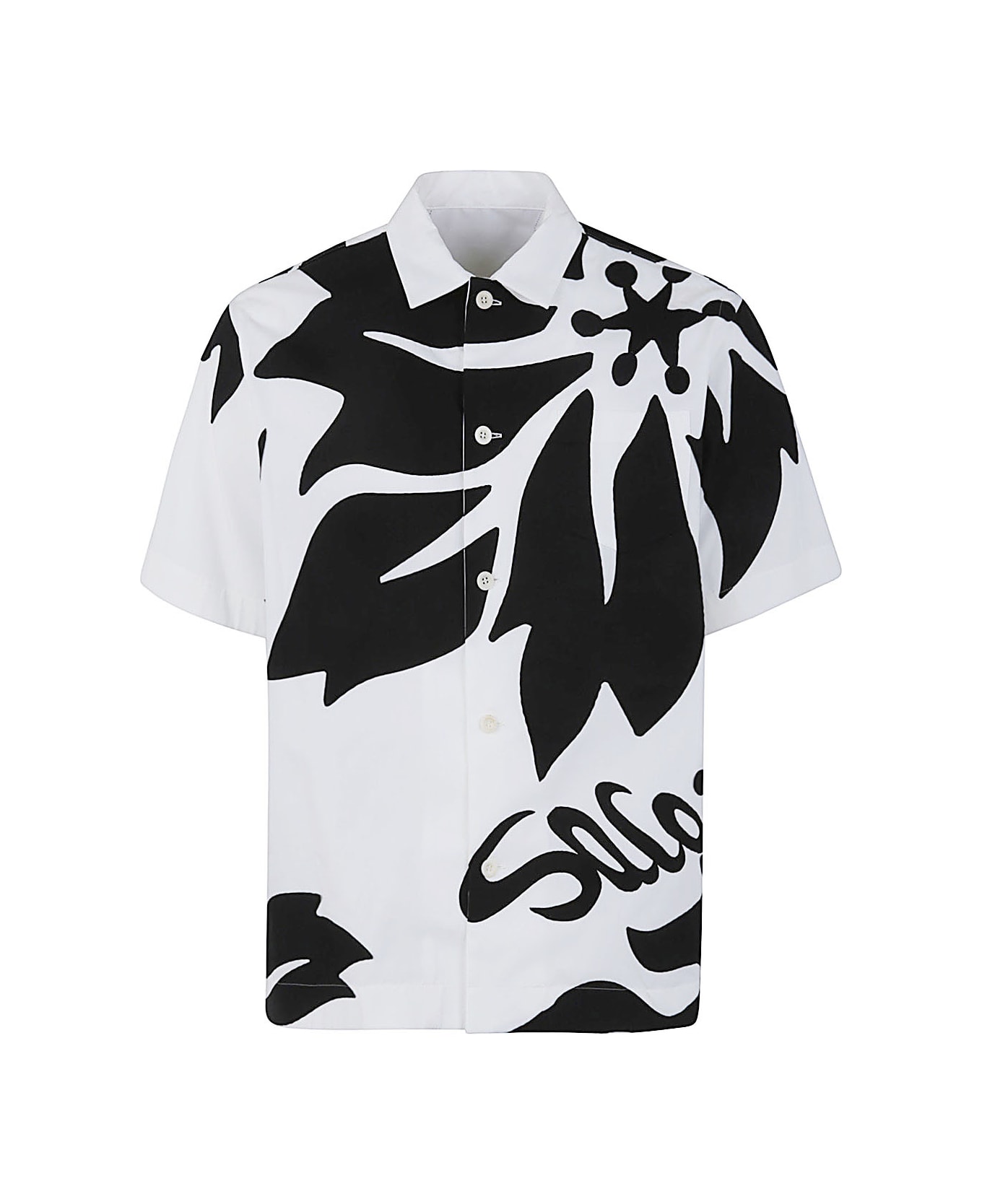 Sacai Floral Embroidered Patch Cotton Poplin Shirt - Off White Black