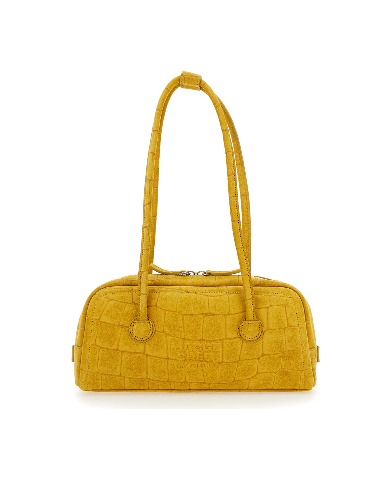 Marge Sherwood 
boston
 Yellow Shoulder Bag With Embossed Logo Lettering On The Front In Suede Woman - Yellow