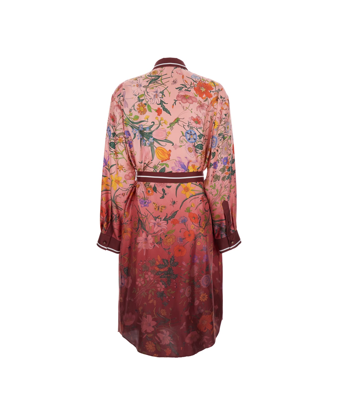 Gucci Bordeaux Gradient Dress With Removable Belt And All-over Flora Print In Silk Woman - Bordeaux