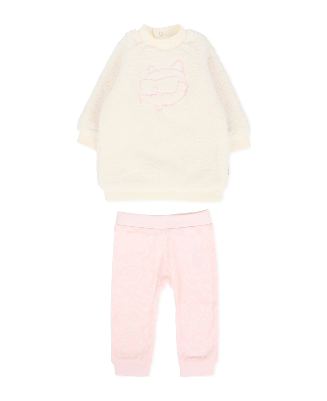 Karl Lagerfeld Kids Pink Suit For Baby Girl With Choupette - Pink