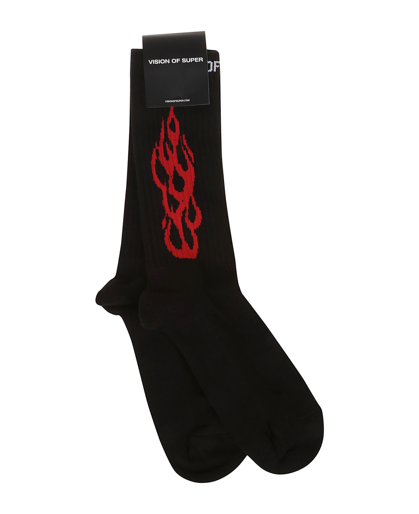 Vision of Super Black Black Socks With Red Tribal Flame - Black/red