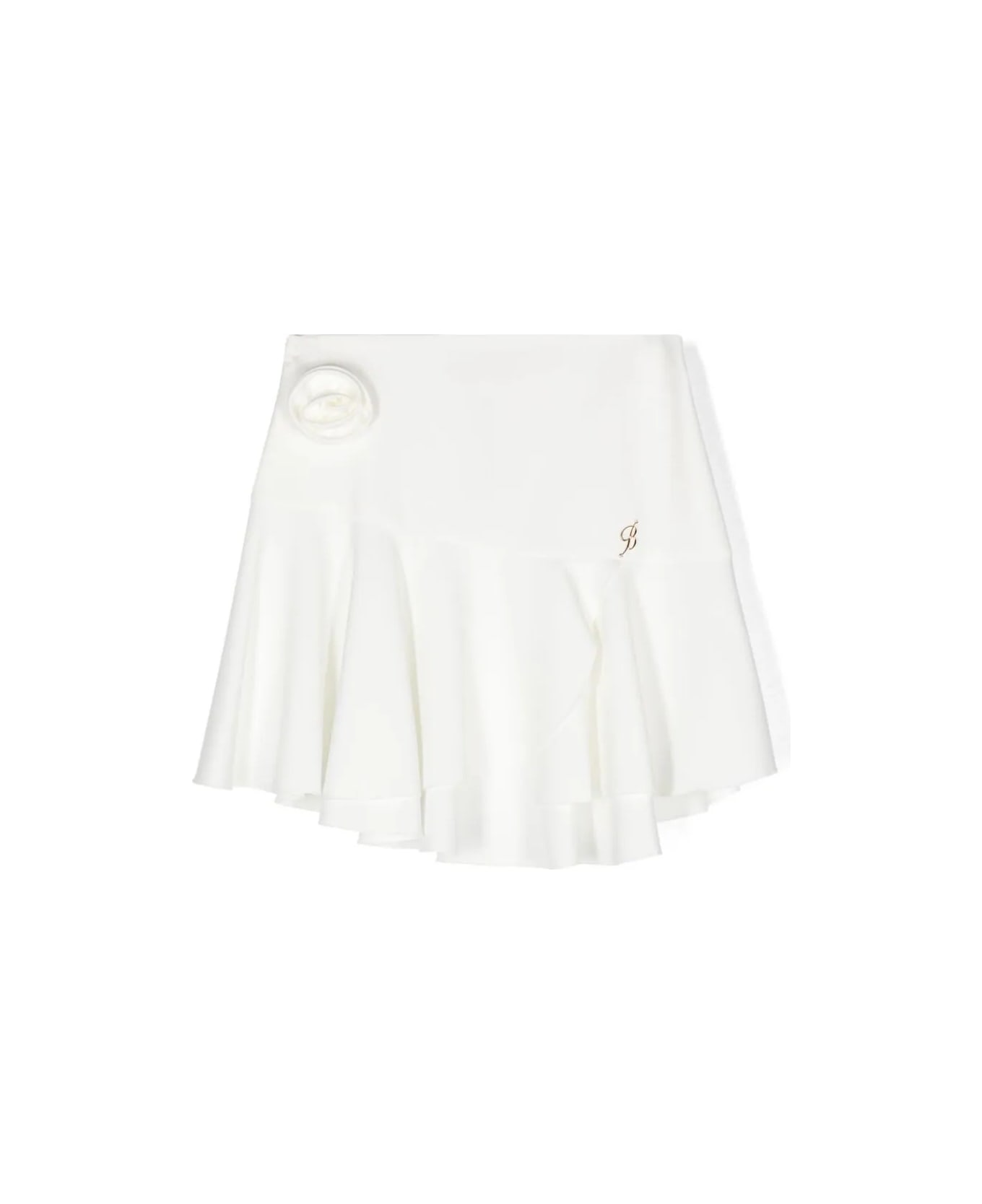 Miss Blumarine White Mini Skirt With 3d Rose - White