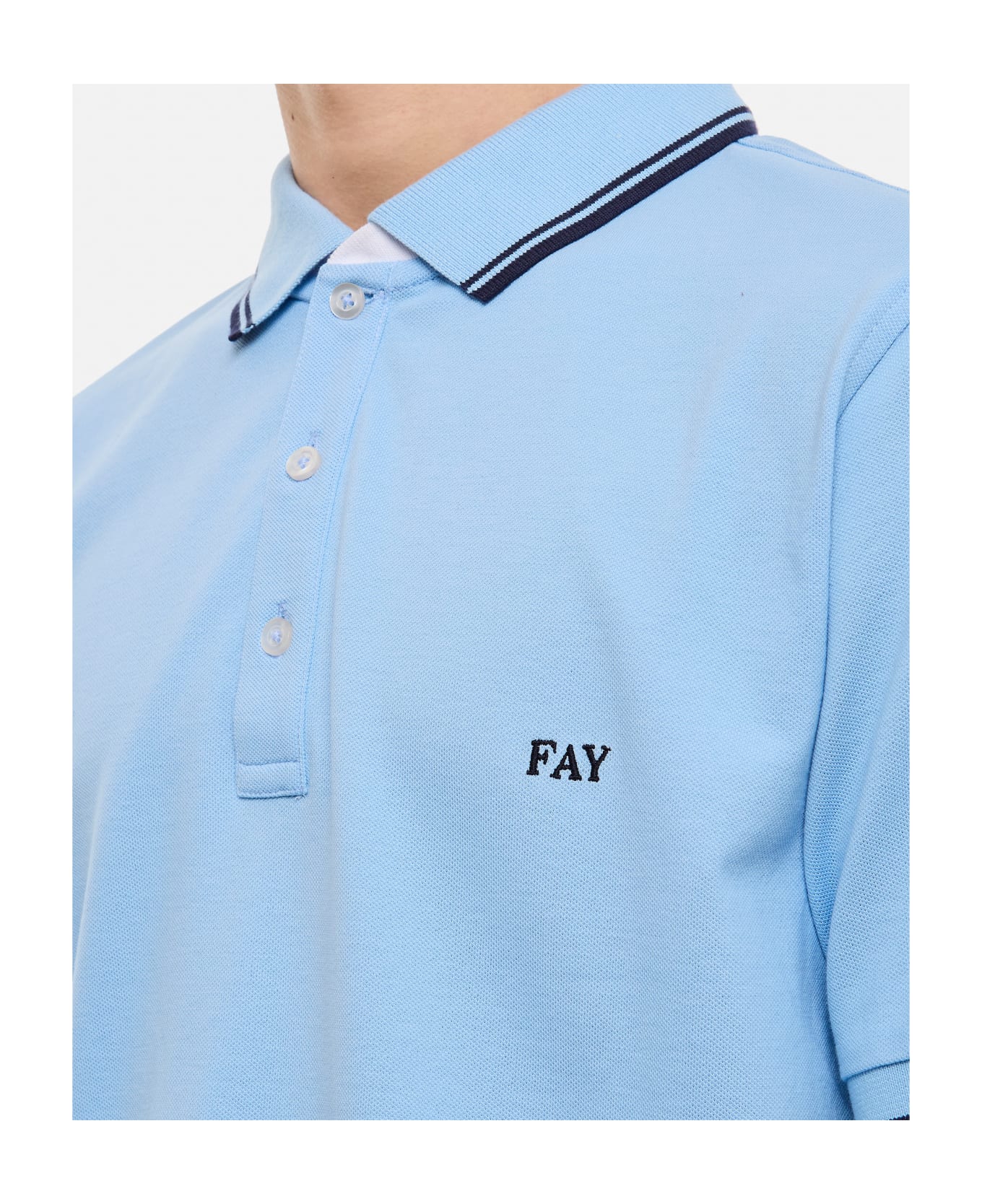 Fay Stripes Db Collar Polo - Clear Blue シャツ