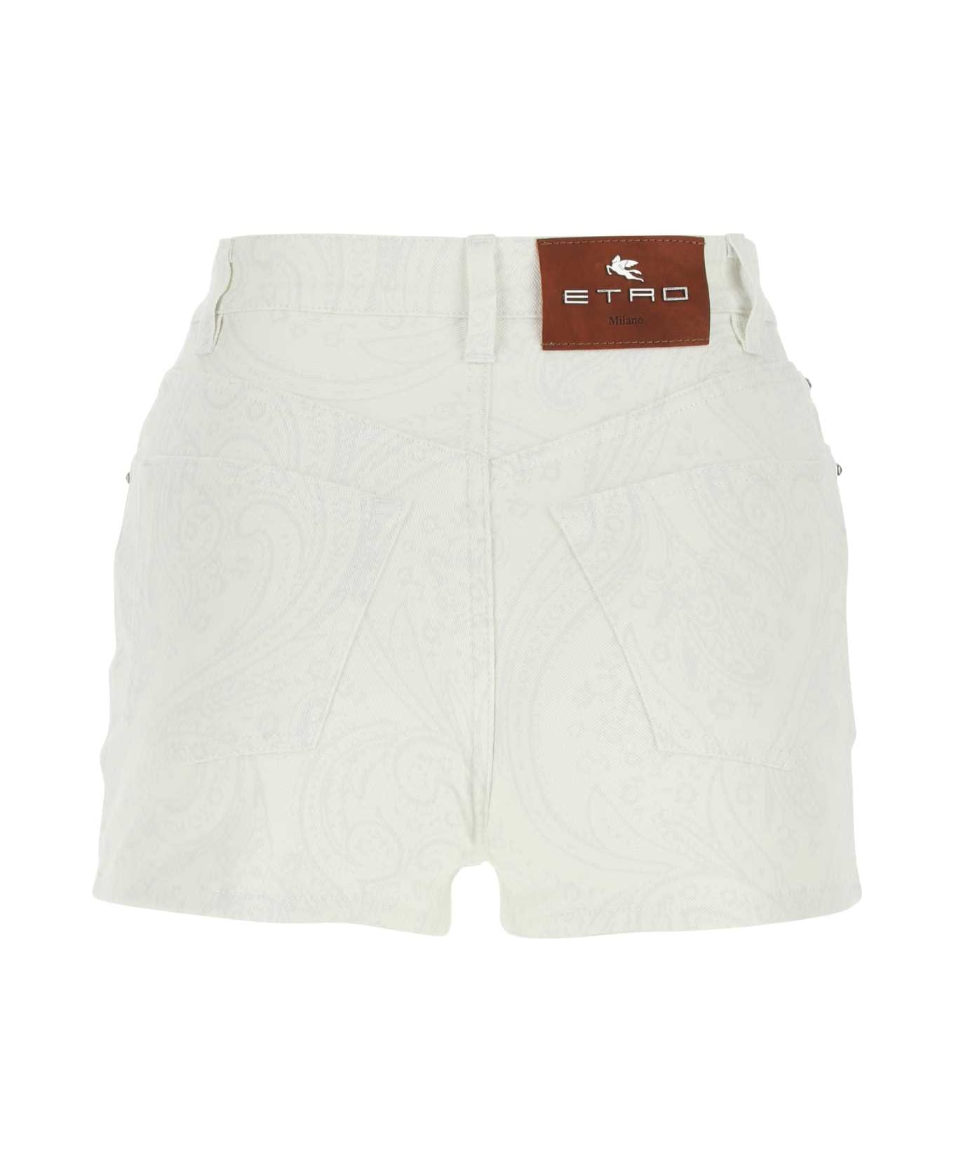 Etro Printed Stretch Denim Shorts - WHITE