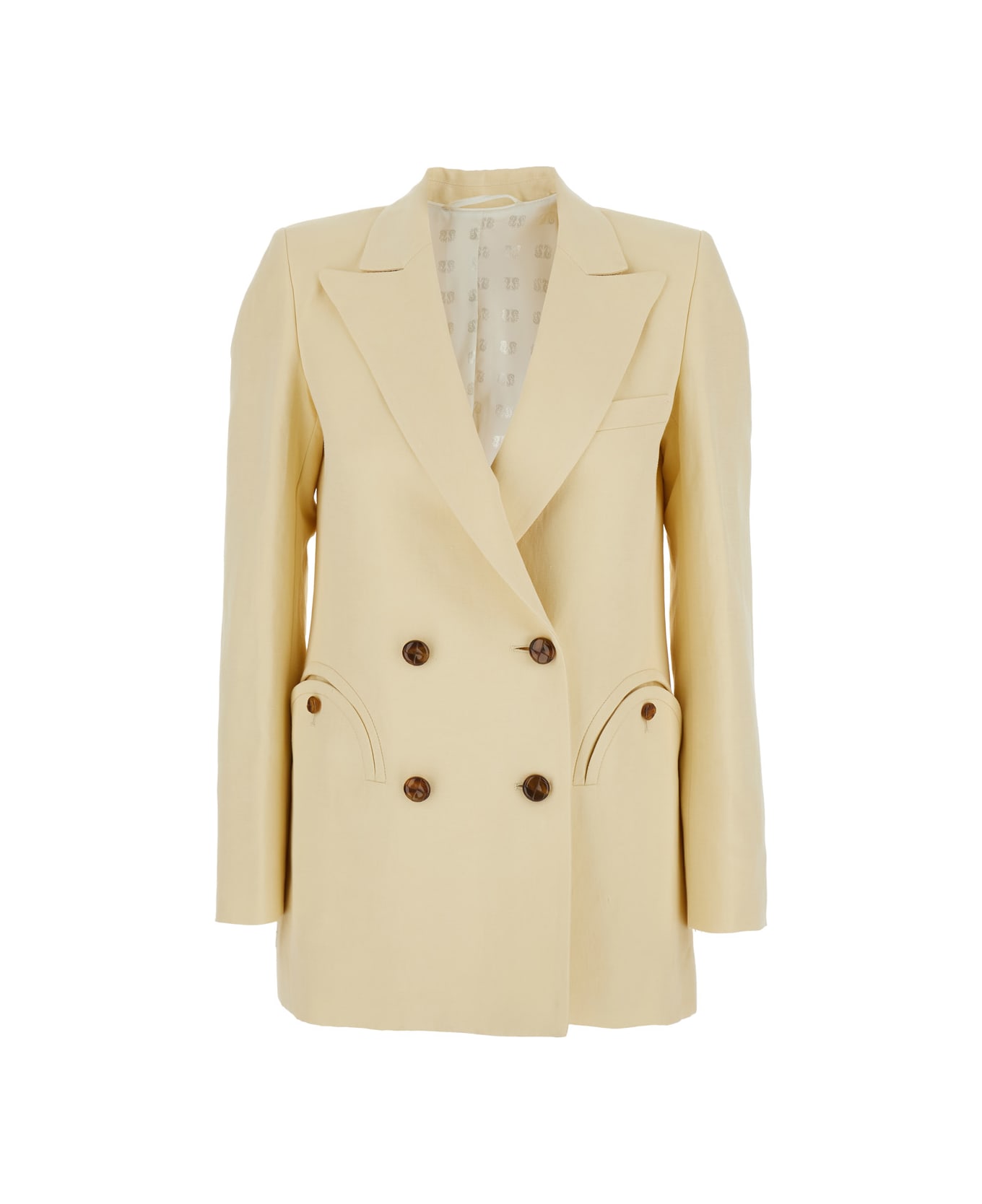 Blazé Milano 'savannah' Beige Double-breasted Jacket With Peak Revers In Linen And Silk Blend Woman - Beige