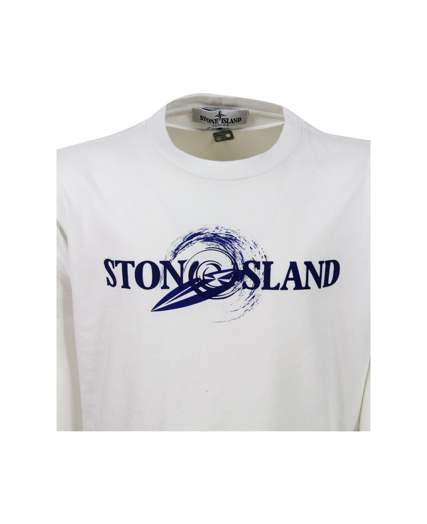 Stone Island Crew-neck Short-sleeved Cotton T-shirt With Rubberized Logo On The Front - White