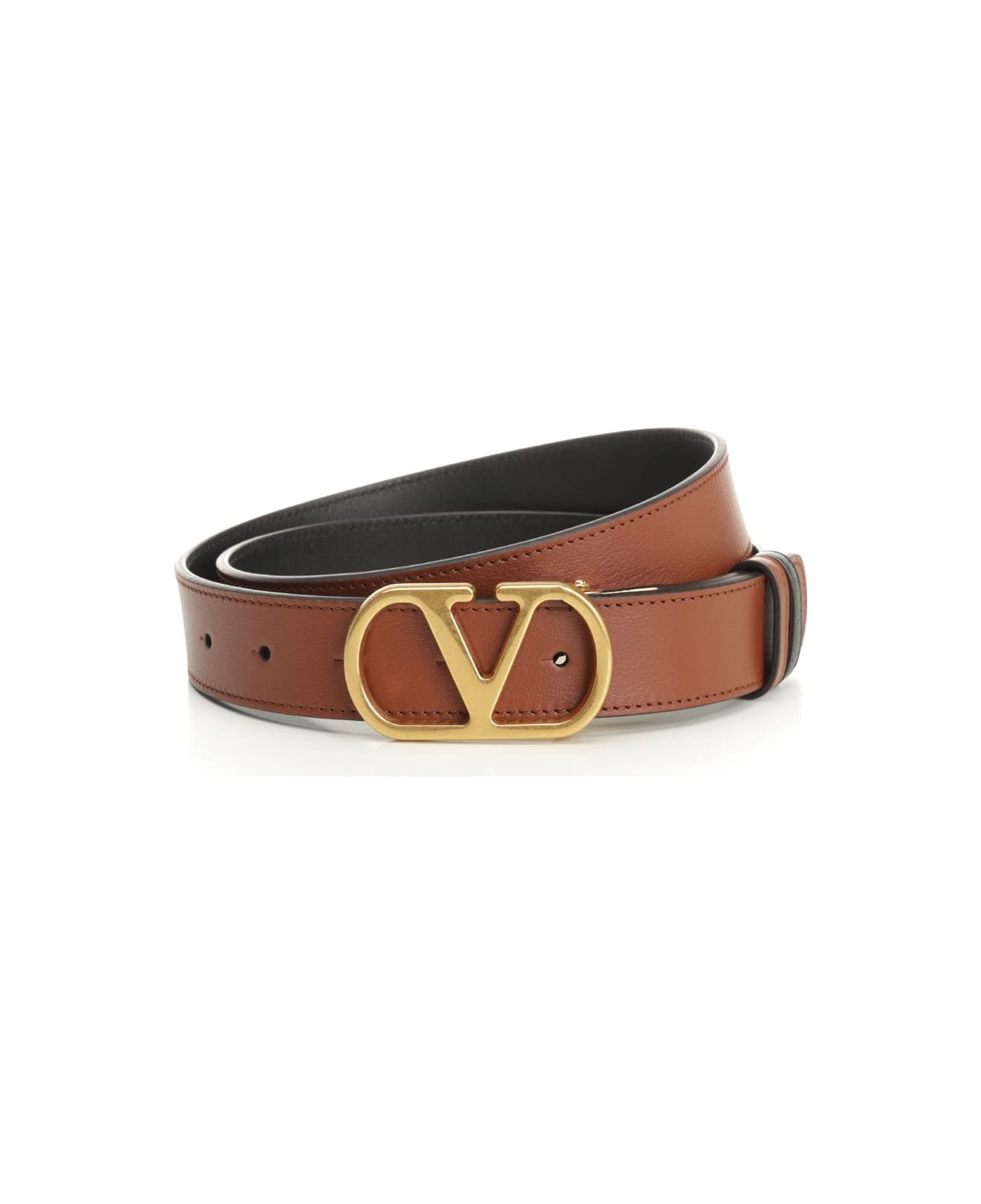Valentino Garavani Belt H. 30 Reversibile | Vlogo Signature. | Box Calf S./antique Brass Logo - Brown