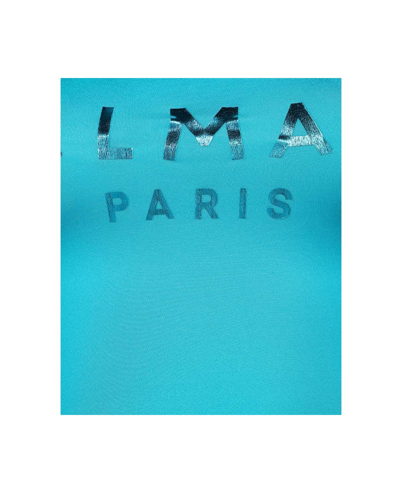 Balmain Logo Print One-shoulder Swimsuit - Light Blue