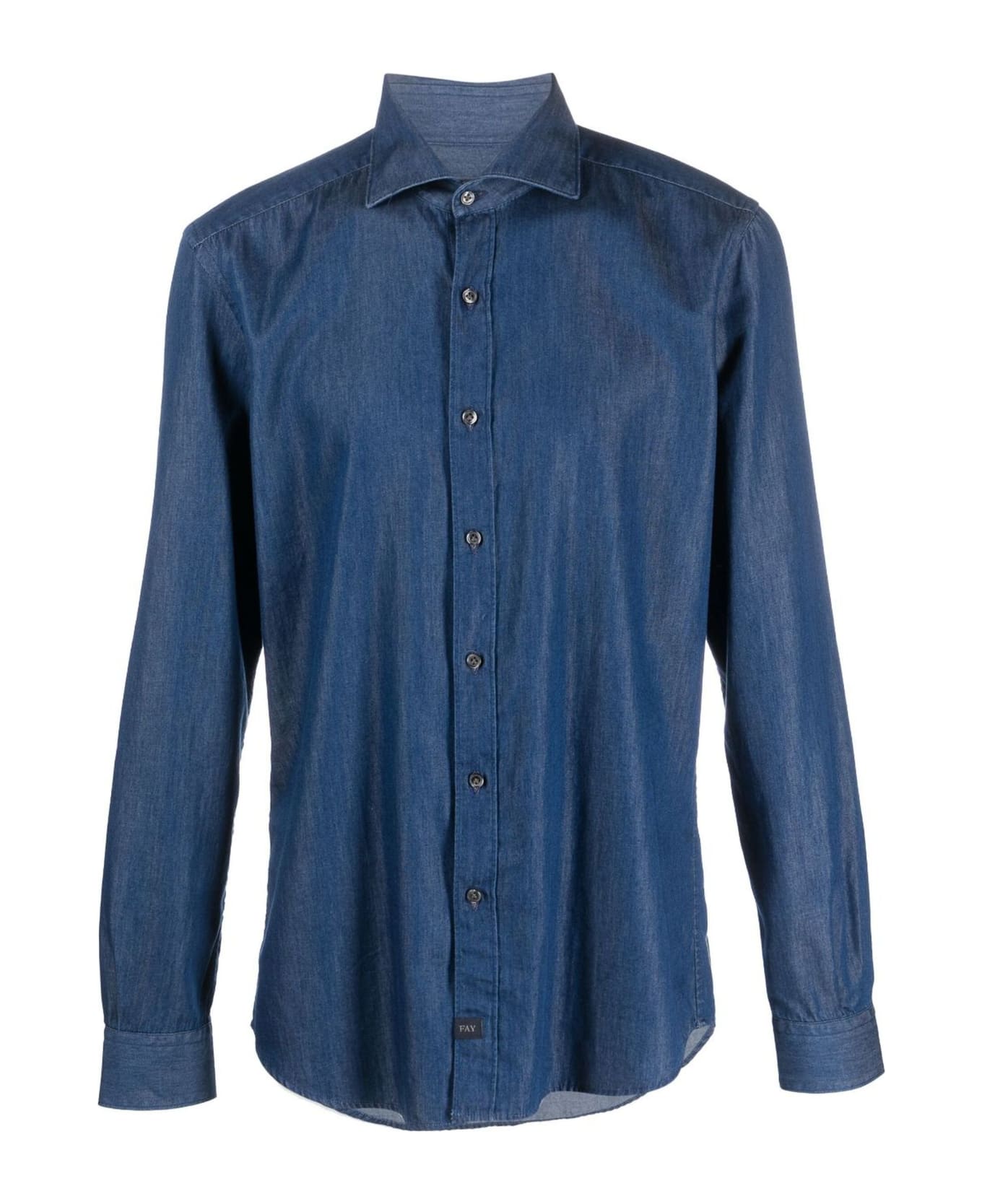 Fay Navy Blue Cotton Denim Shirt - Blue