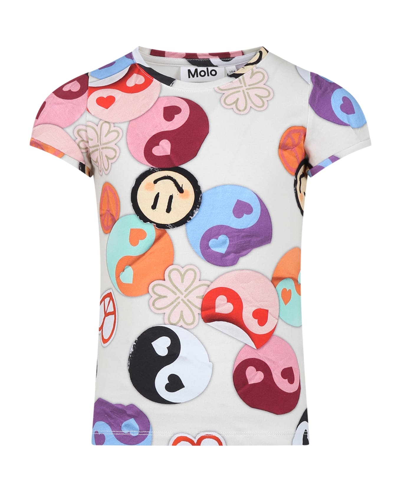 Molo Ivory T-shirt For Girl With Smiley - Multicolor Tシャツ＆ポロシャツ