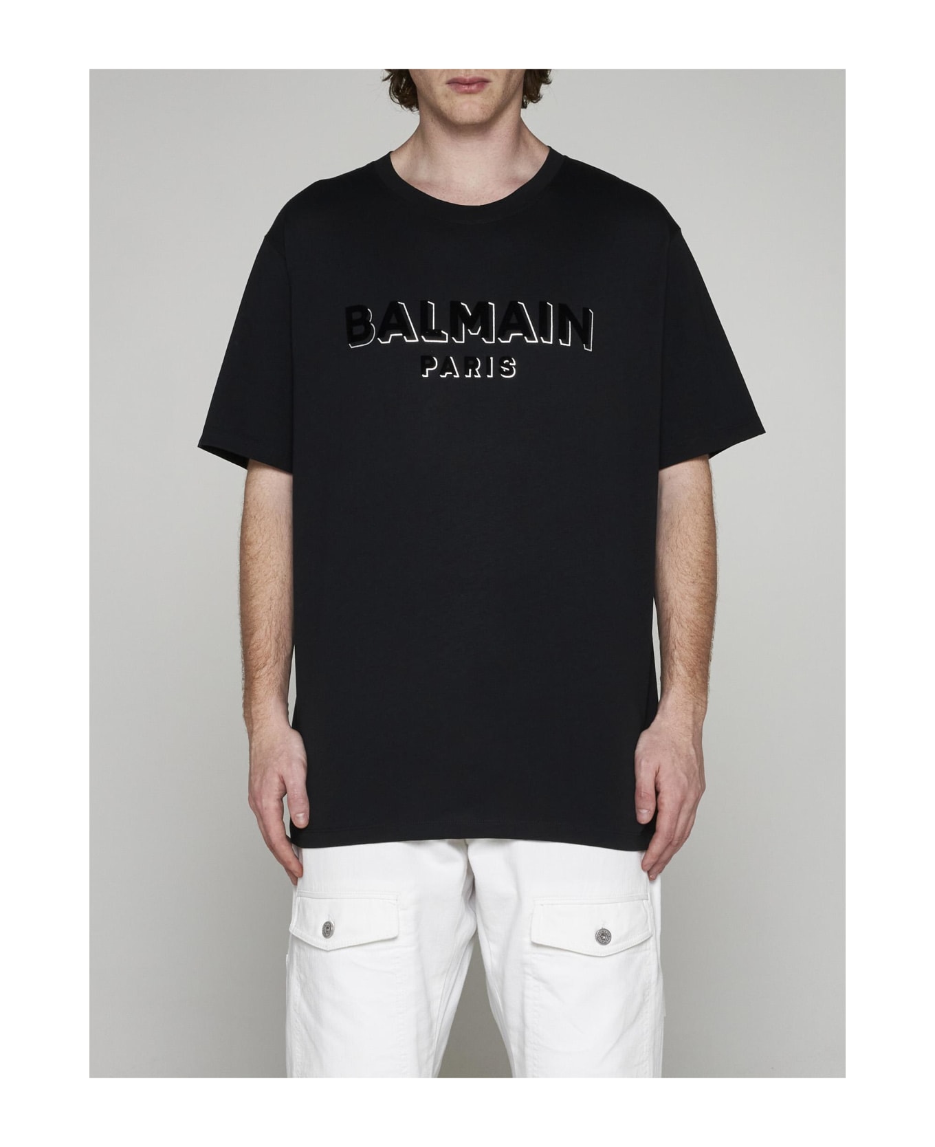 Balmain Logo Cotton T-shirt - Ejo Noir Noir Argent シャツ