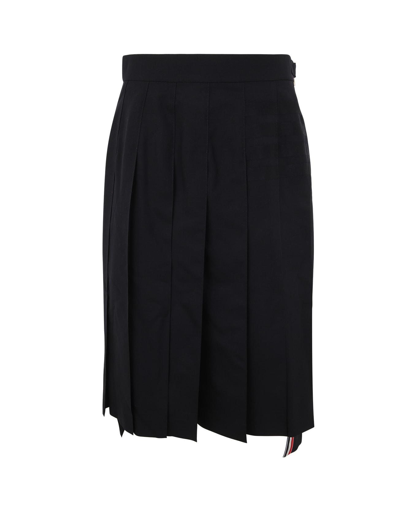 Thom Browne Below Knee Dropped Back Pleated Skirt In Engineered 4 Bar Plain Weave Suiting - Dark Blue