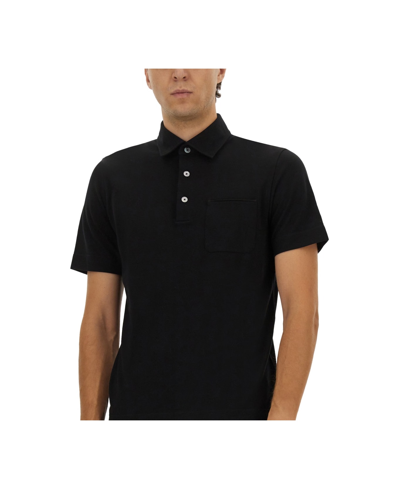 Zegna Cotton Polo Shirt With Pocket - BLACK