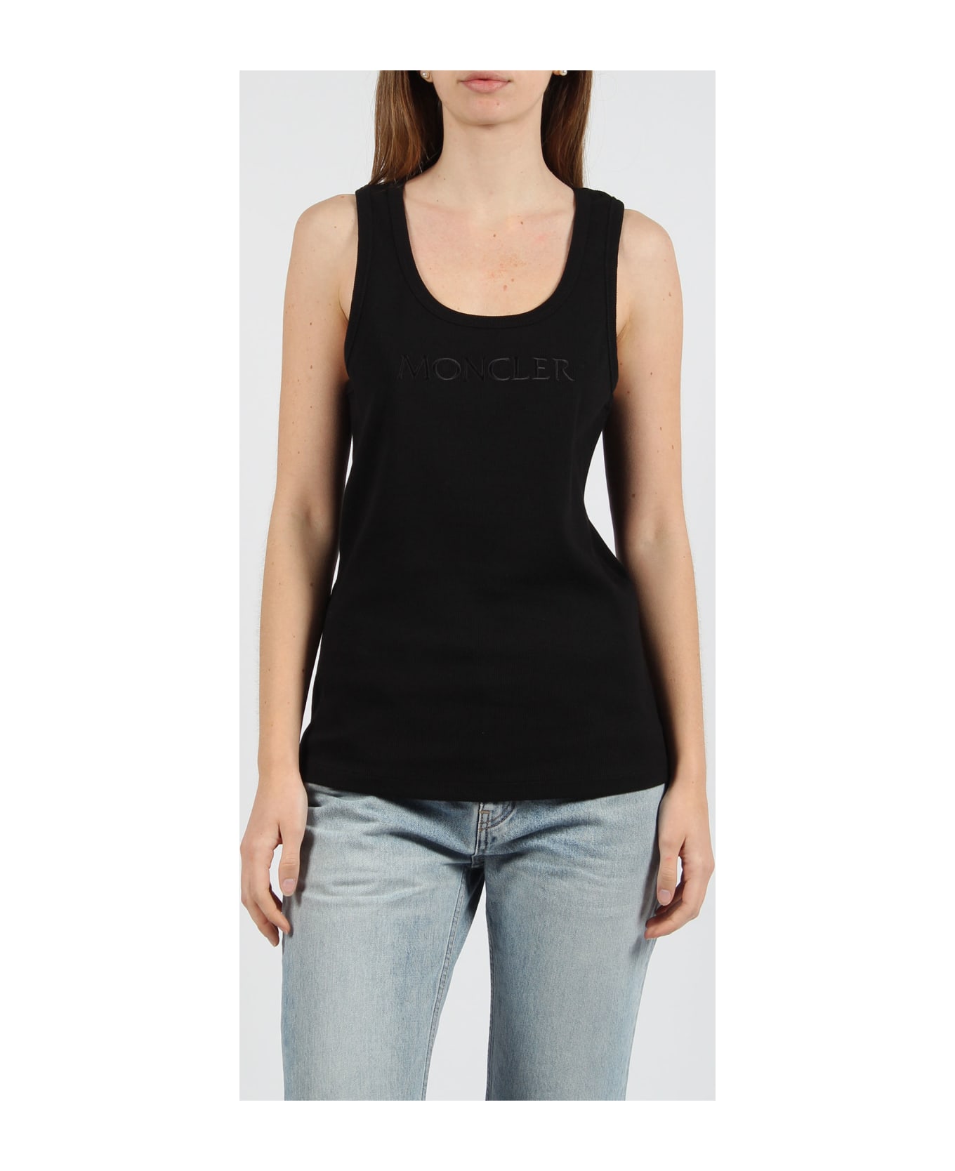 Moncler Embroidered Logo Ribbed Tank Top - Black