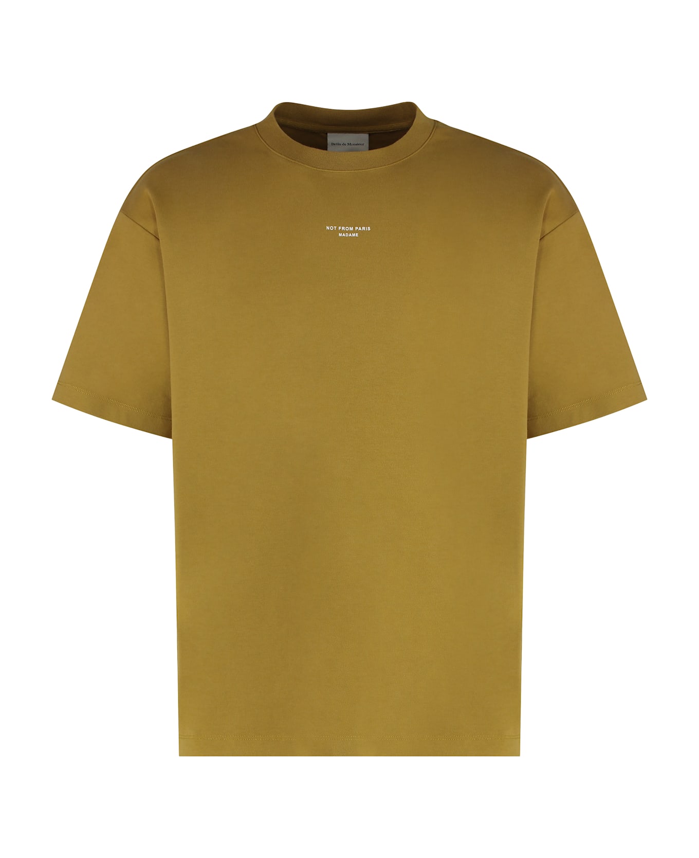 Drôle de Monsieur Slogan Classique Cotton Crew-neck T-shirt - Mustard