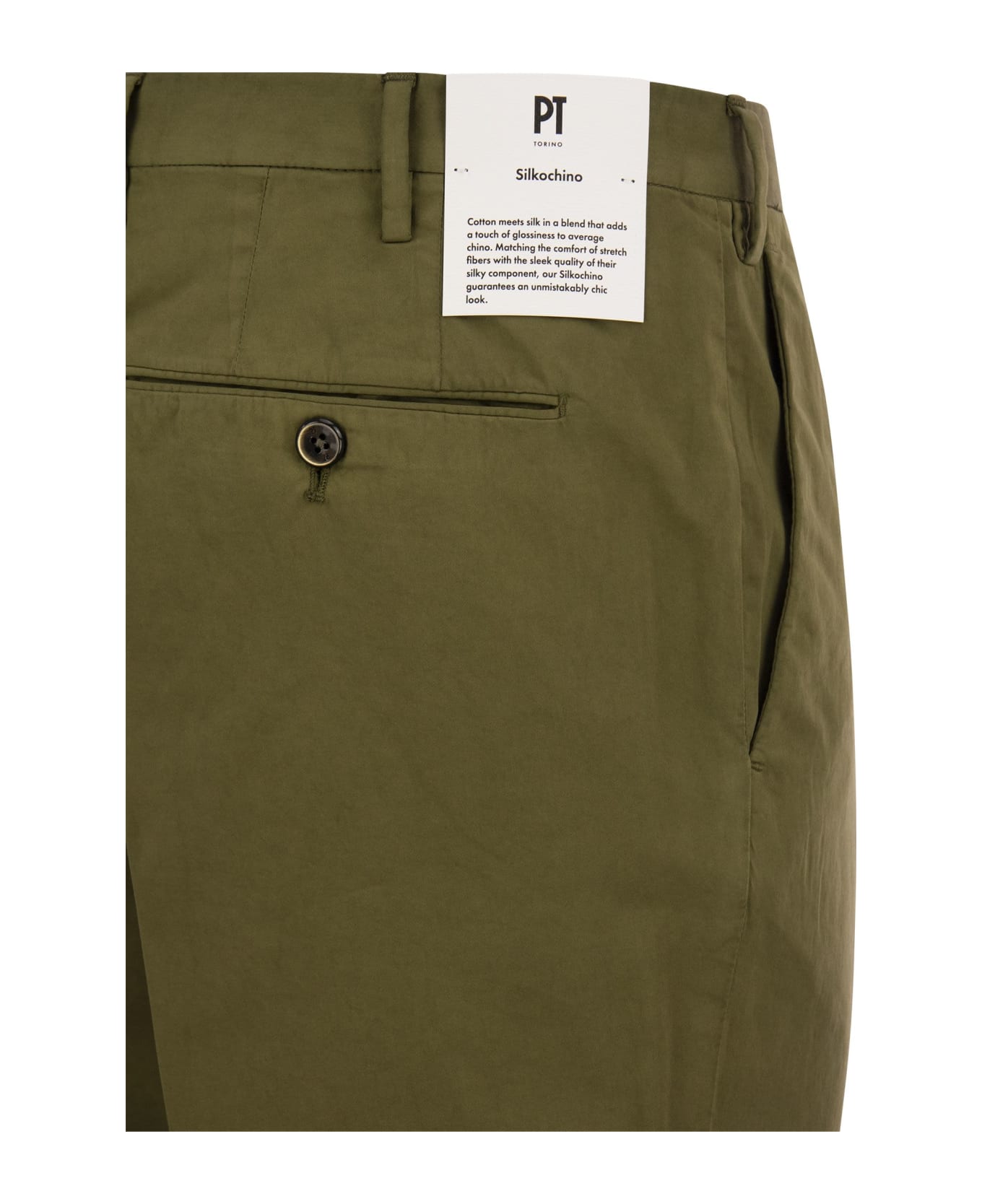 PT Torino Skinny Trousers In Cotton And Silk - Green ボトムス