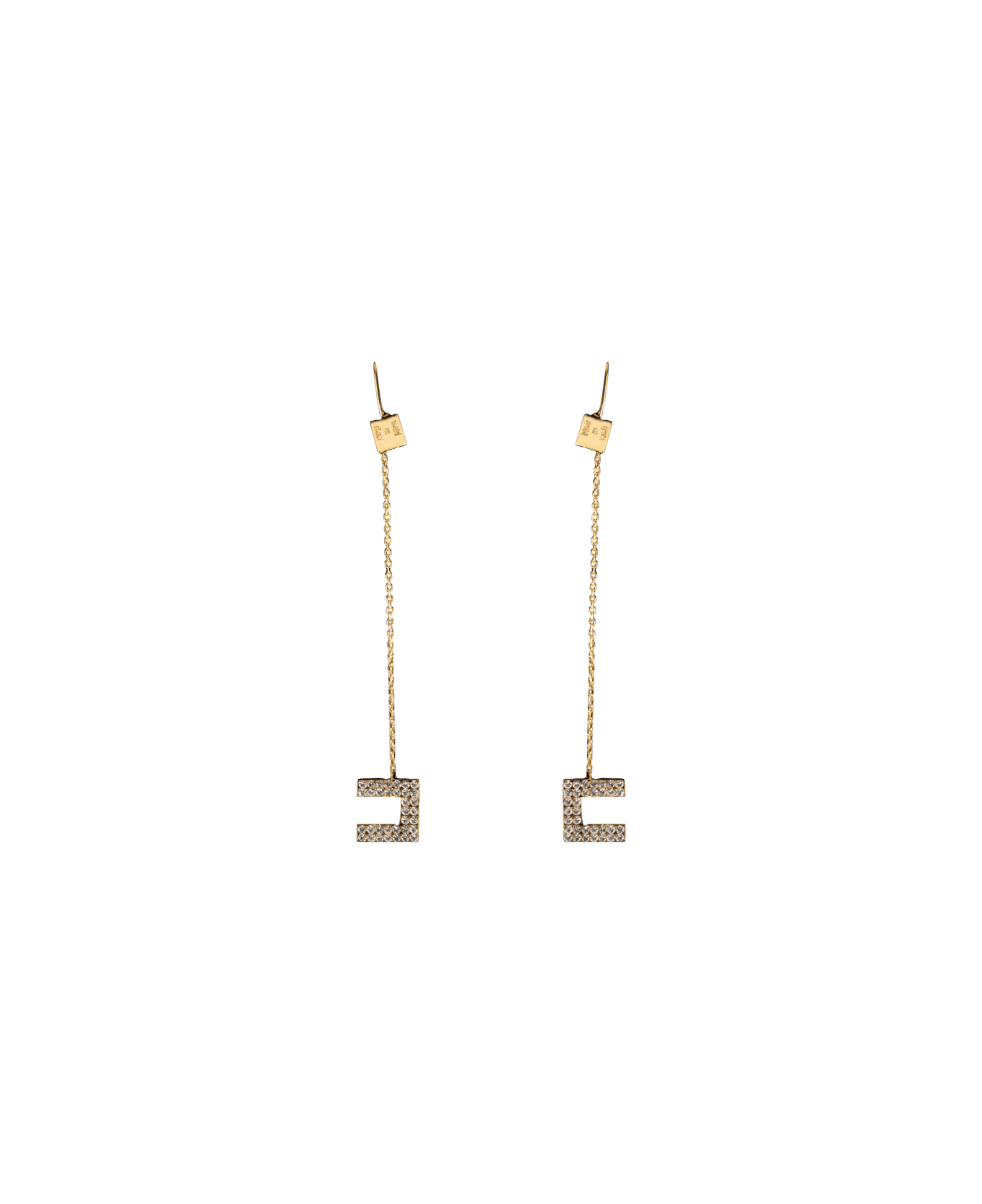 Elisabetta Franchi Dangle Earrings With Rhinestone Logo - GOLD