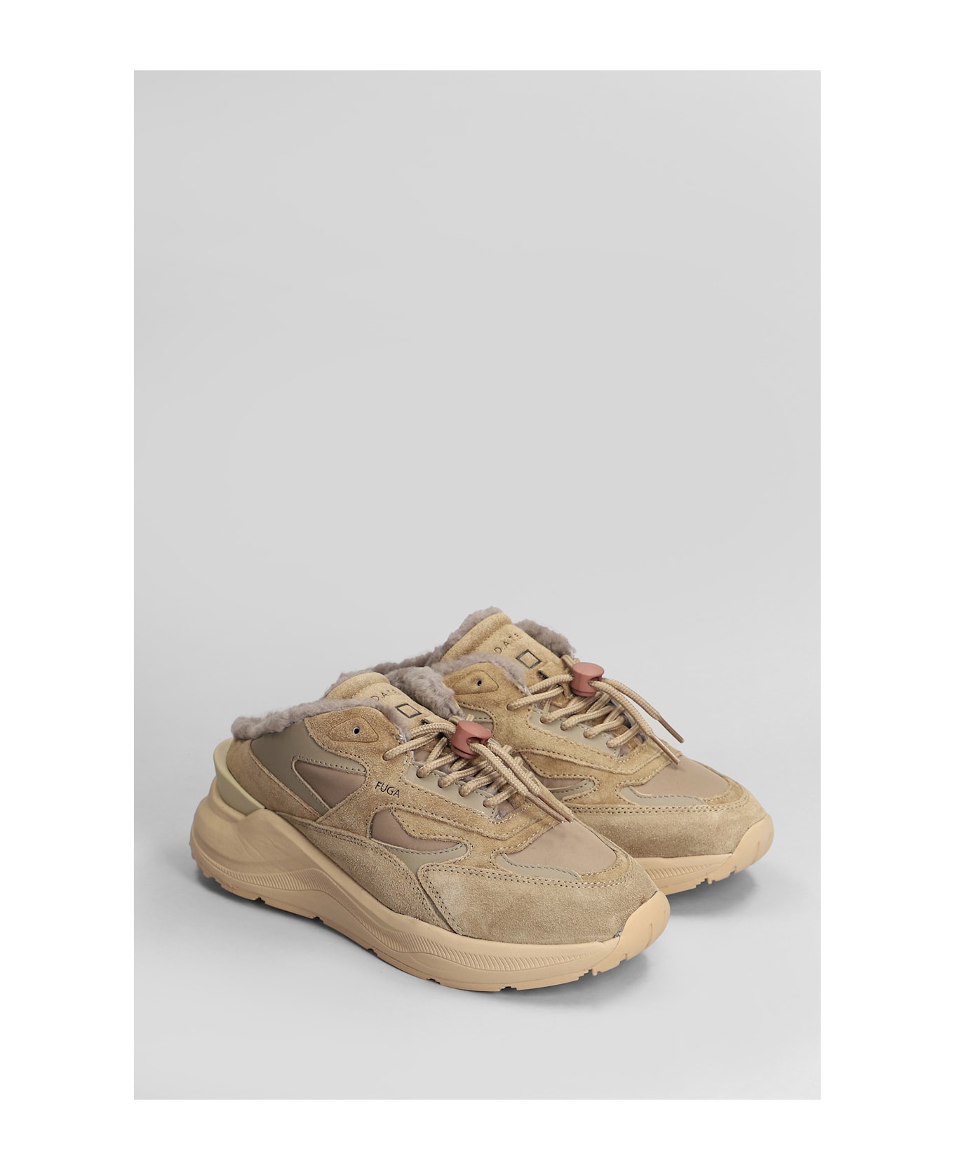 D.A.T.E. Fuga Sabot Sneakers In Leather Color Suede And Fabric - Beige