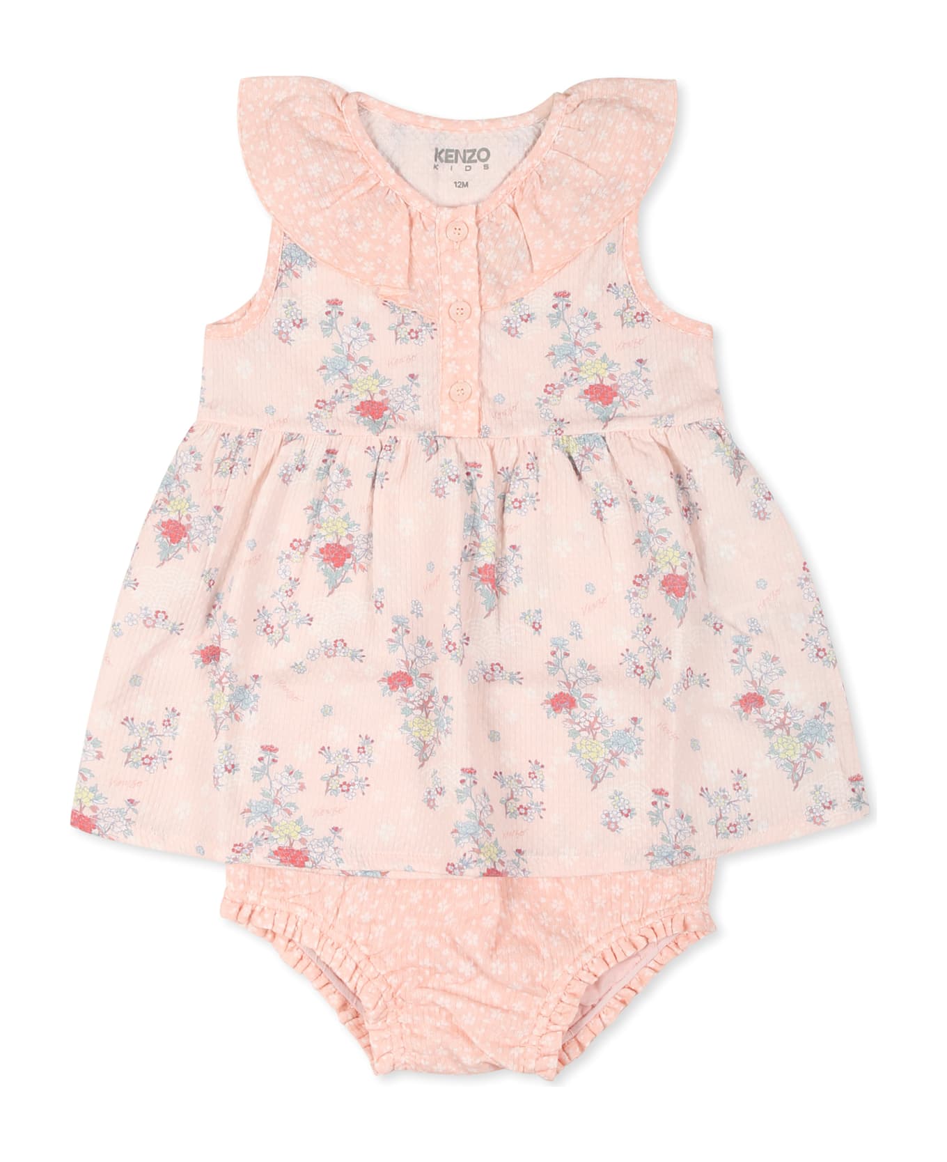 Kenzo Kids Pink Dress For Baby Girl With Logo - Pink