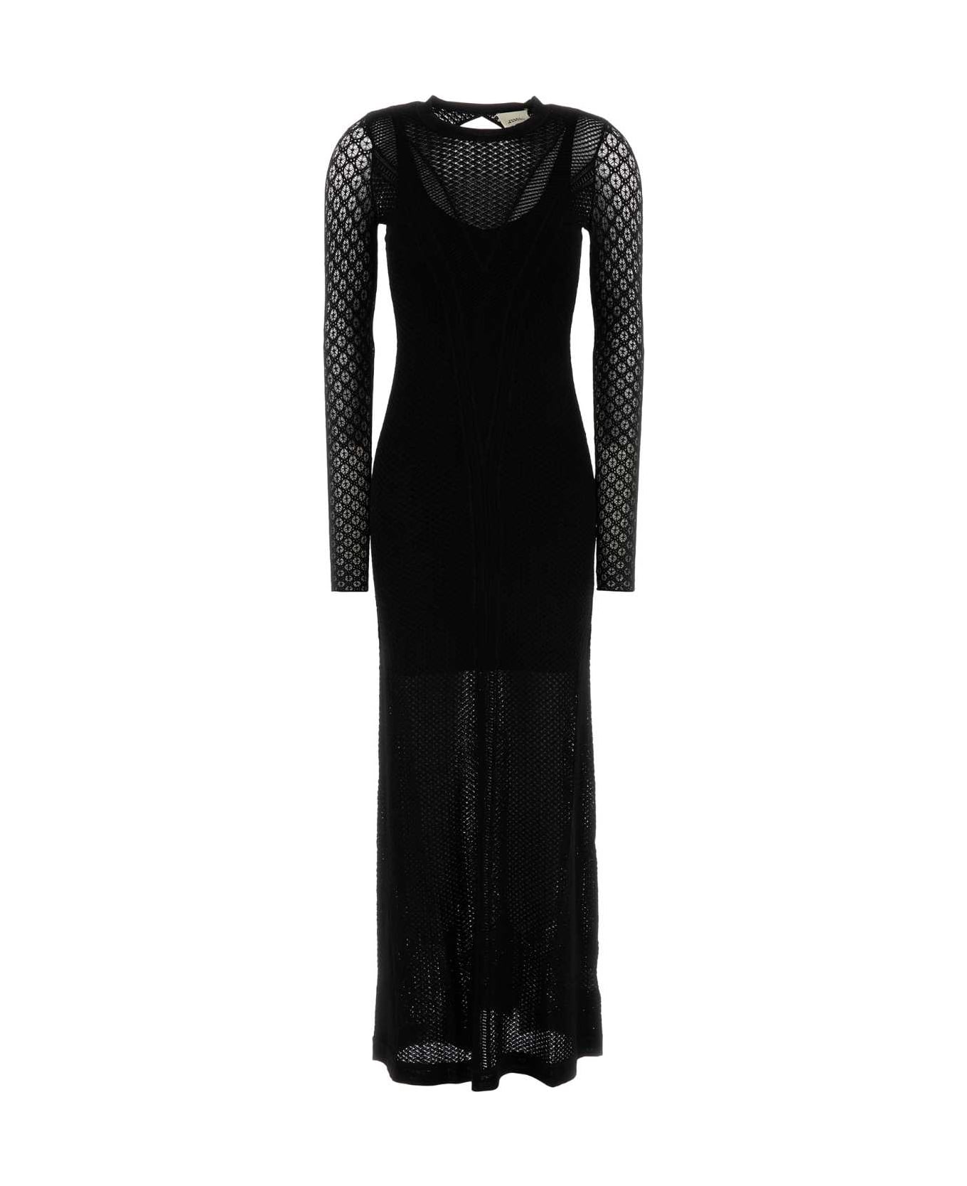 Isabel Marant Black Knit And Lace Florie Long Dress - BLACK