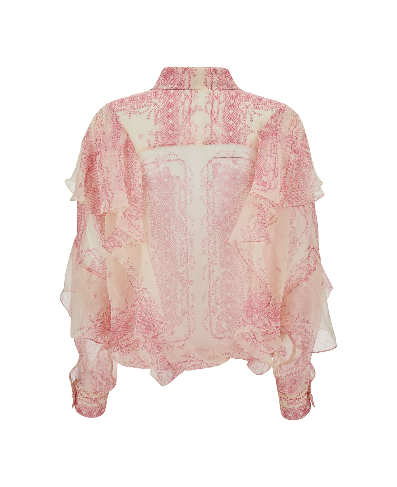 Philosophy di Lorenzo Serafini Pink Shirt With Volant And All-over Print In Silk Woman - Pink シャツ